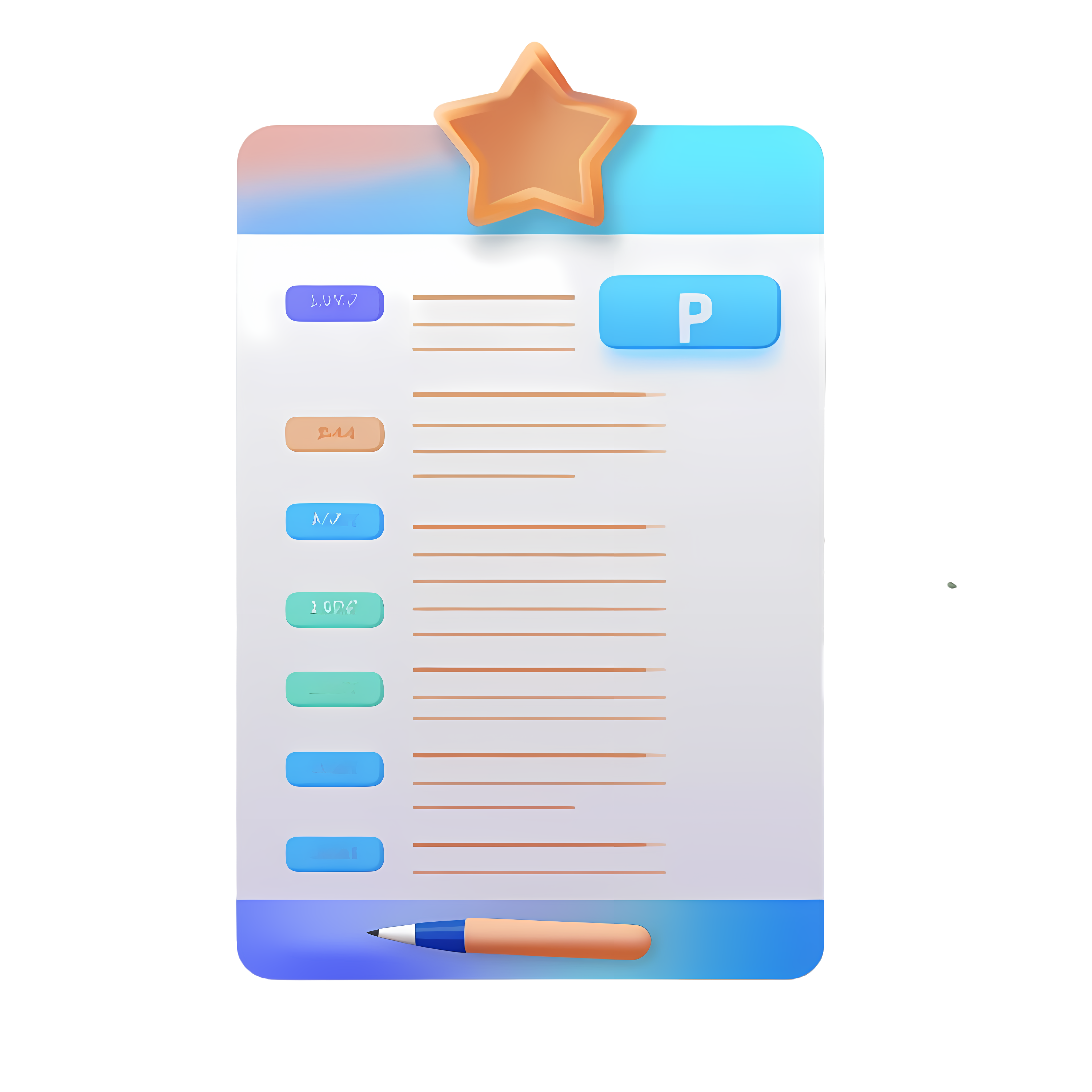 Hand-drawn Gradient 3D Resume Template Illustration