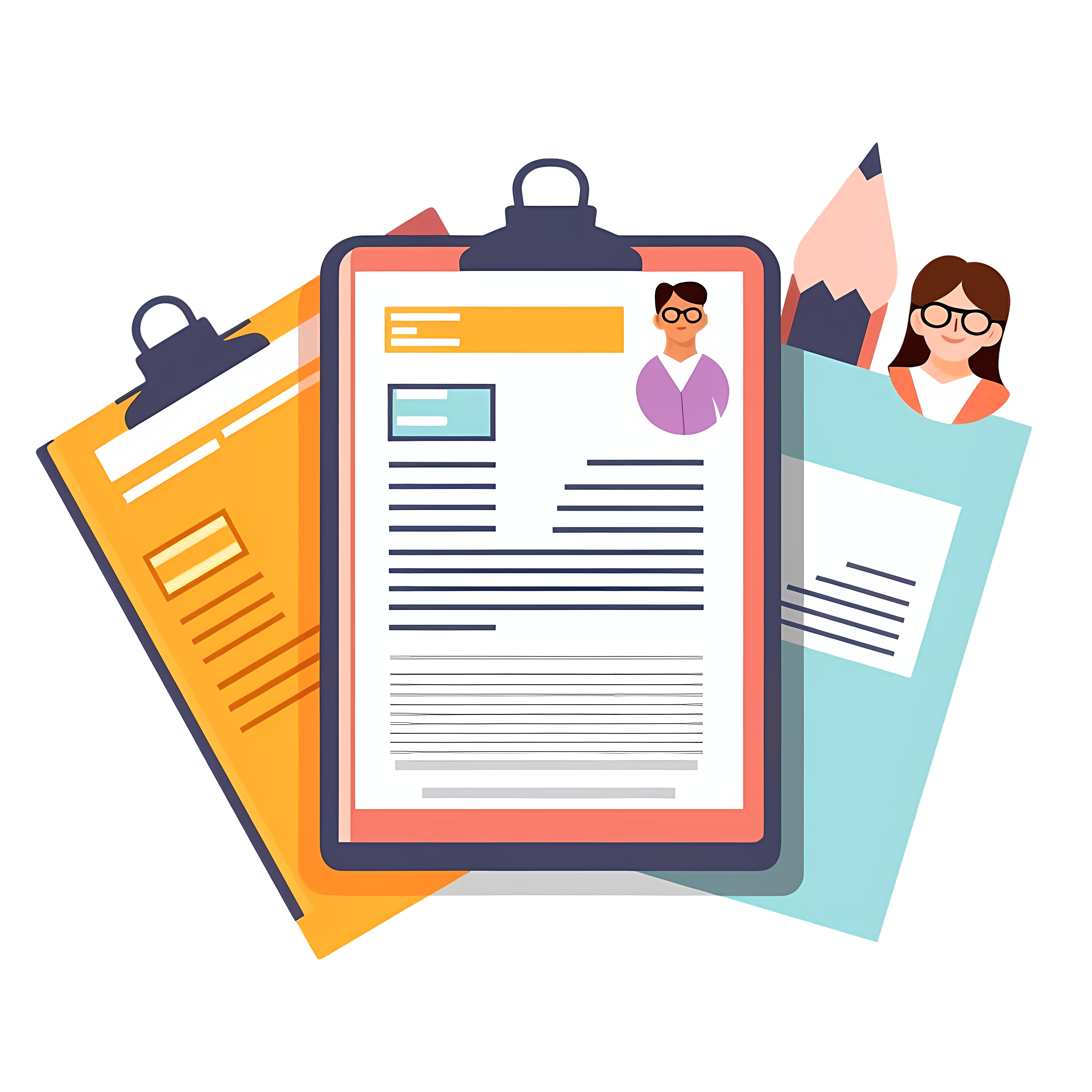 Illustrations of three different resume templates for various positions