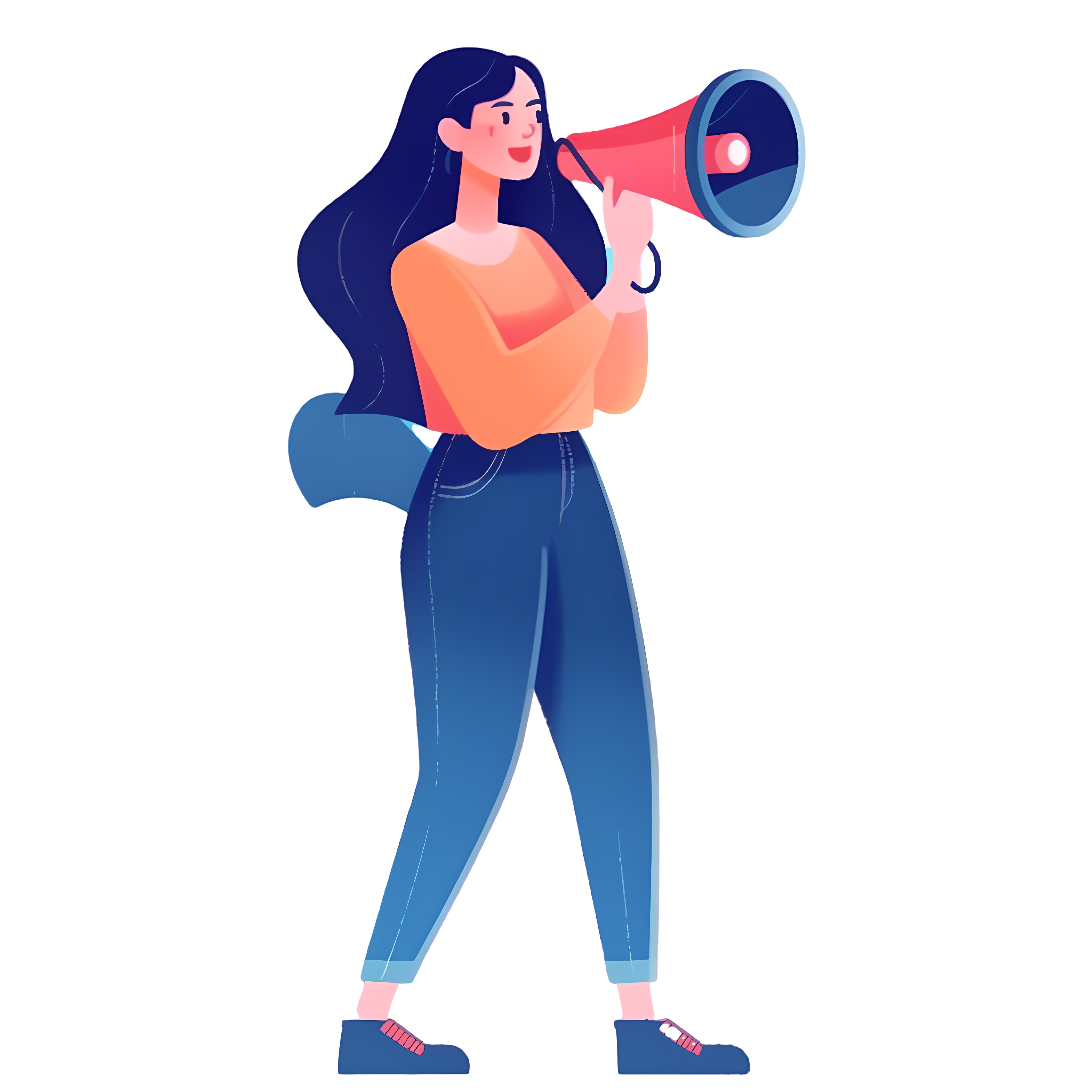 A girl holding a trumpet for recruitment in cartoon style
