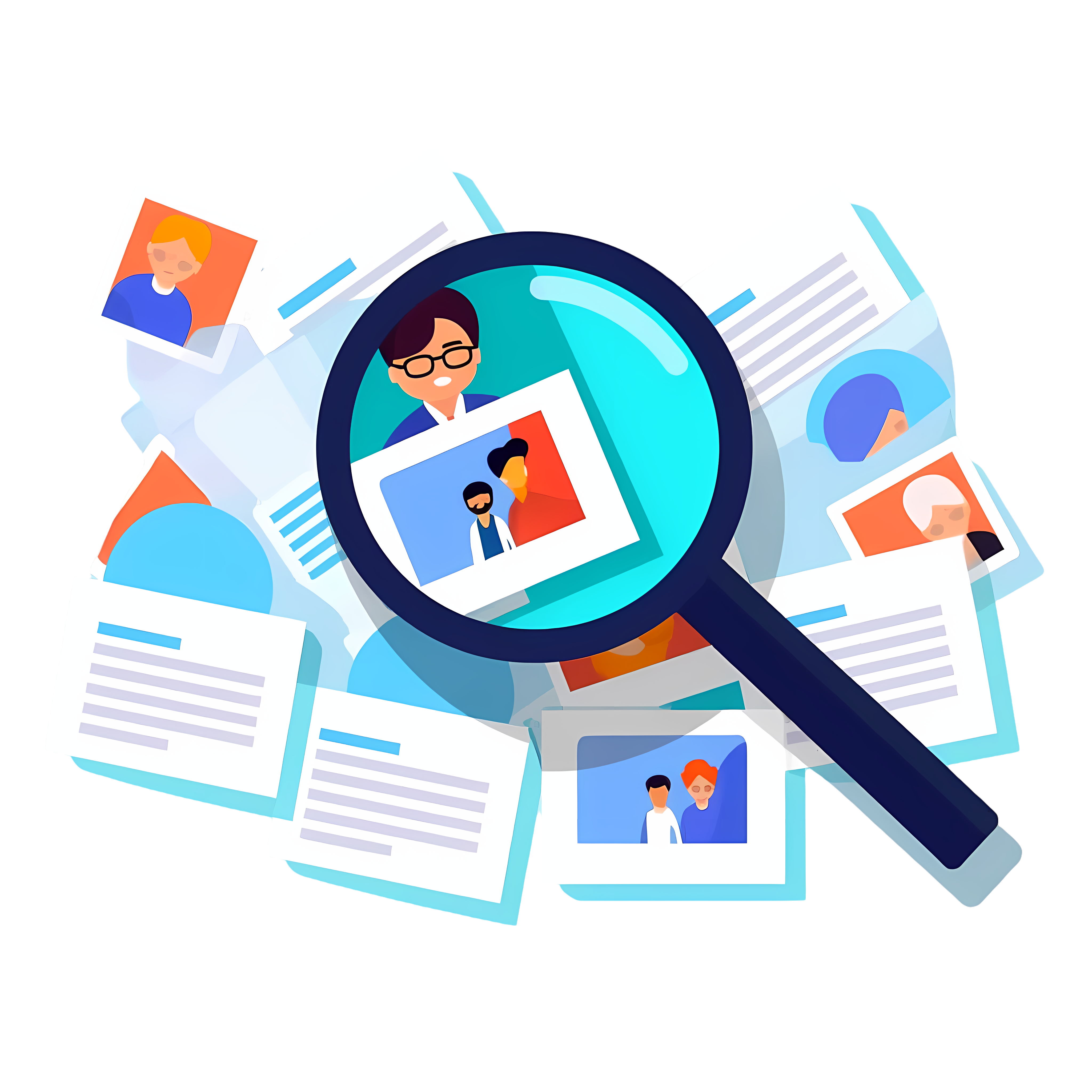 Cartoon Creative Black Magnifying Glass Resume Screening Material