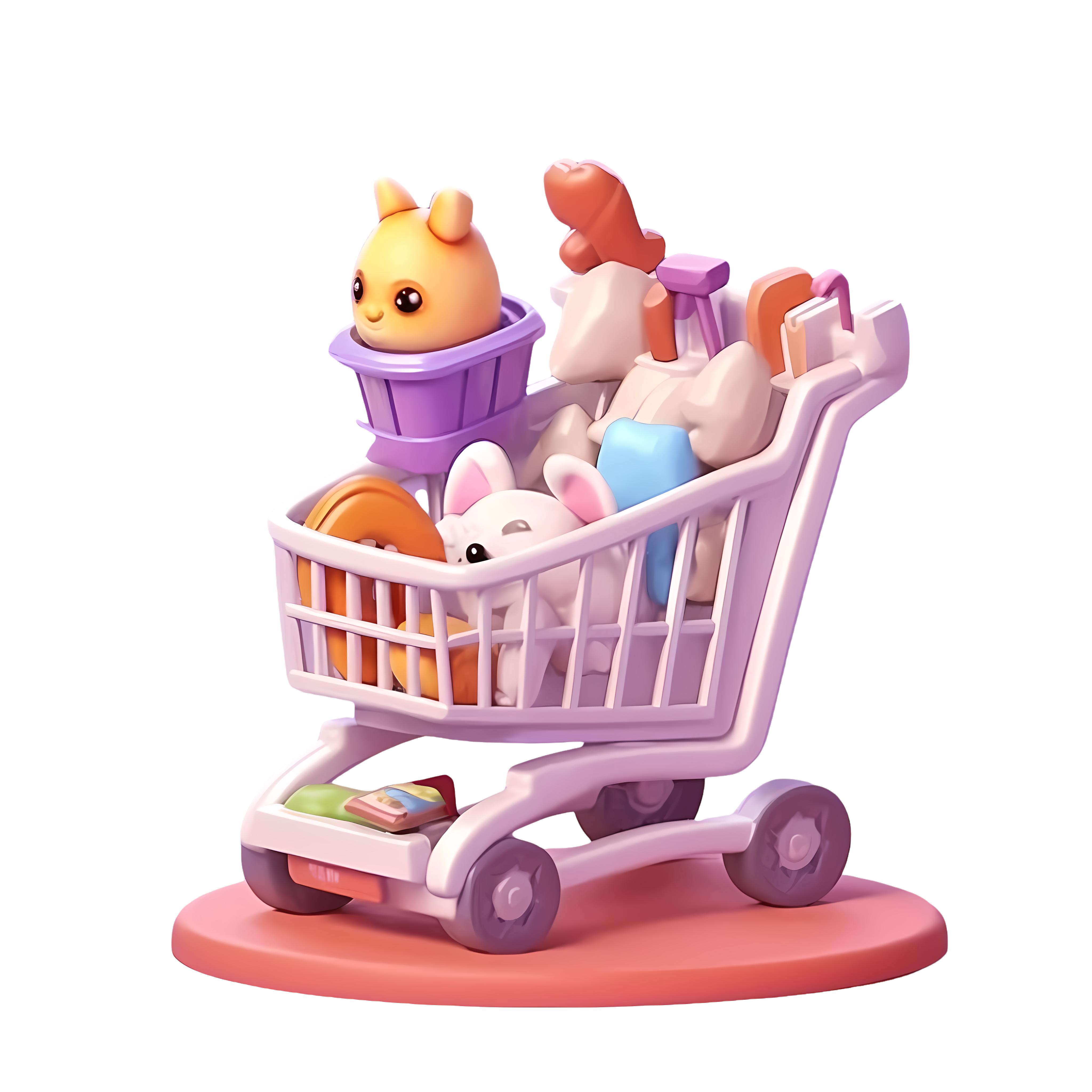 Cartoon shopping cart filled with toys illustration commercial material