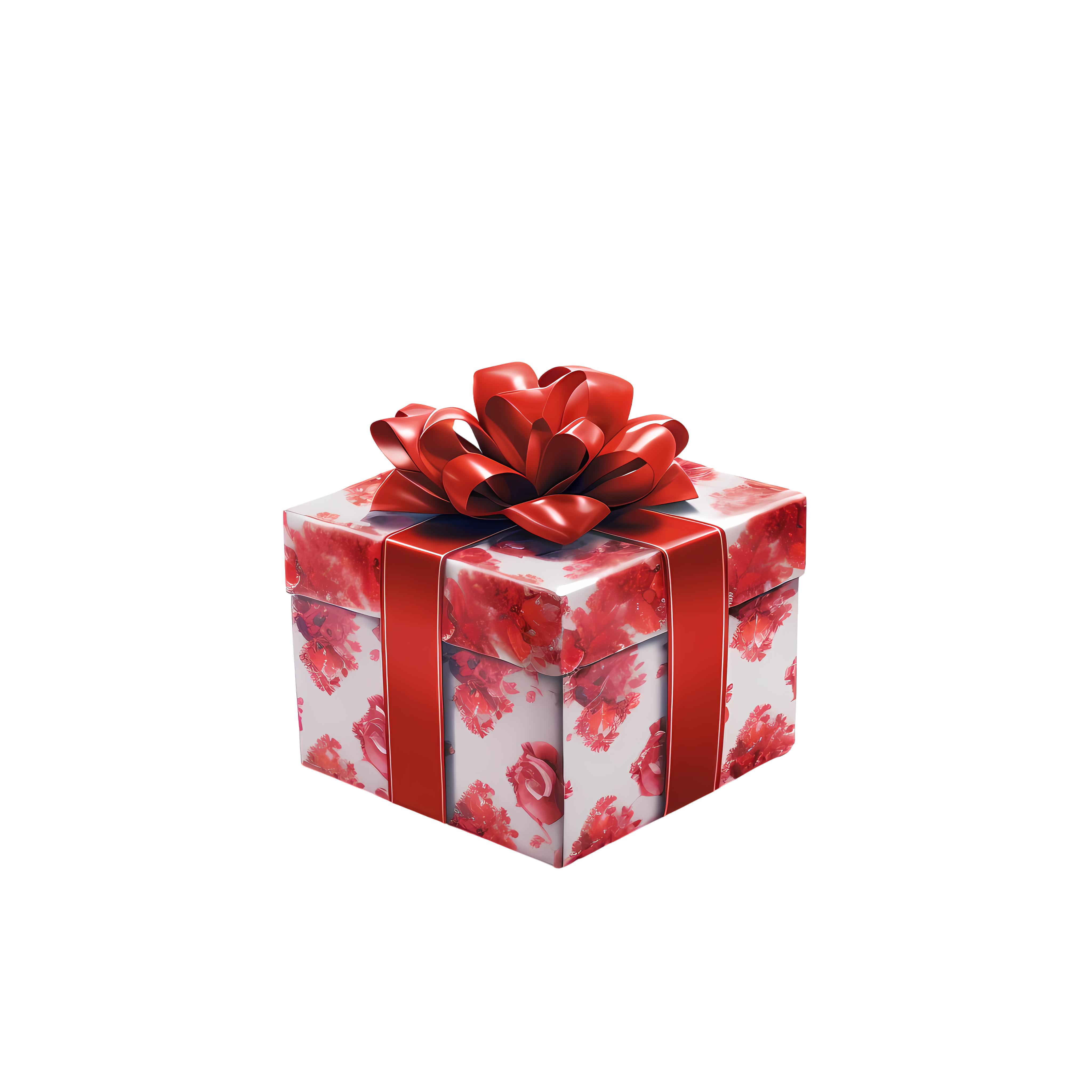 White background with red flower Christmas gift box illustration material