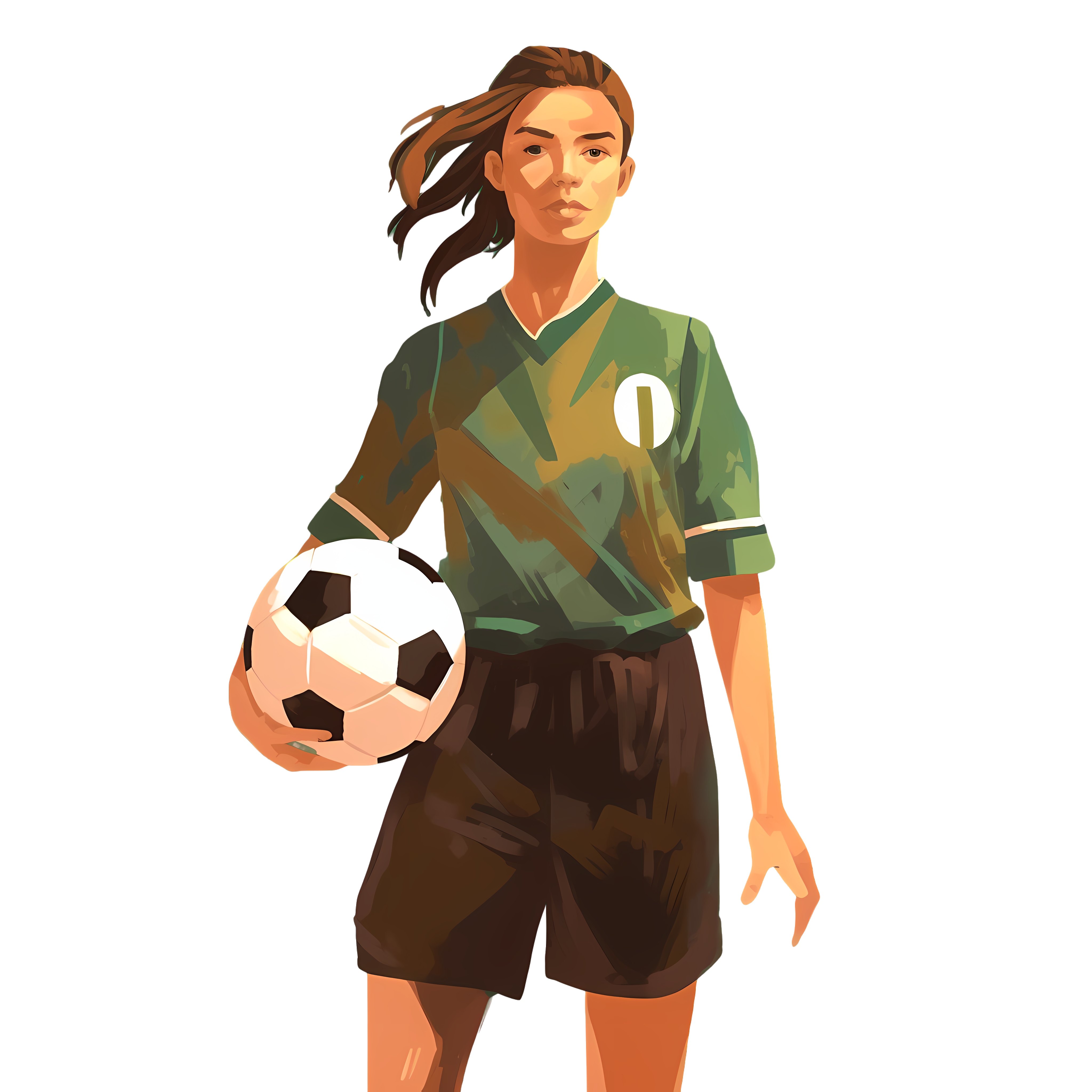 Illustration of a girl holding a soccer ball, hand-drawn