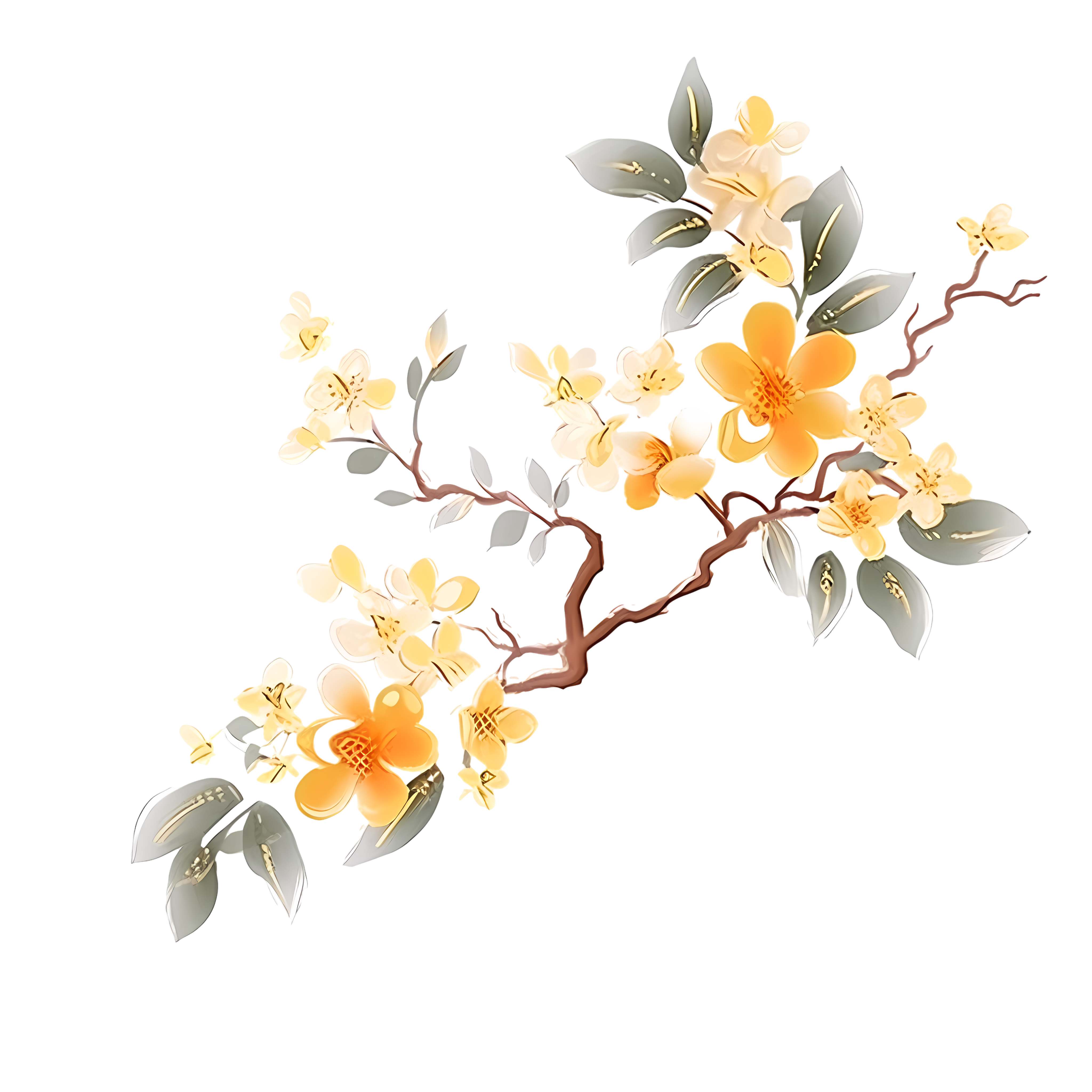 Chinese element golden edge flower branch PNG graphic material
