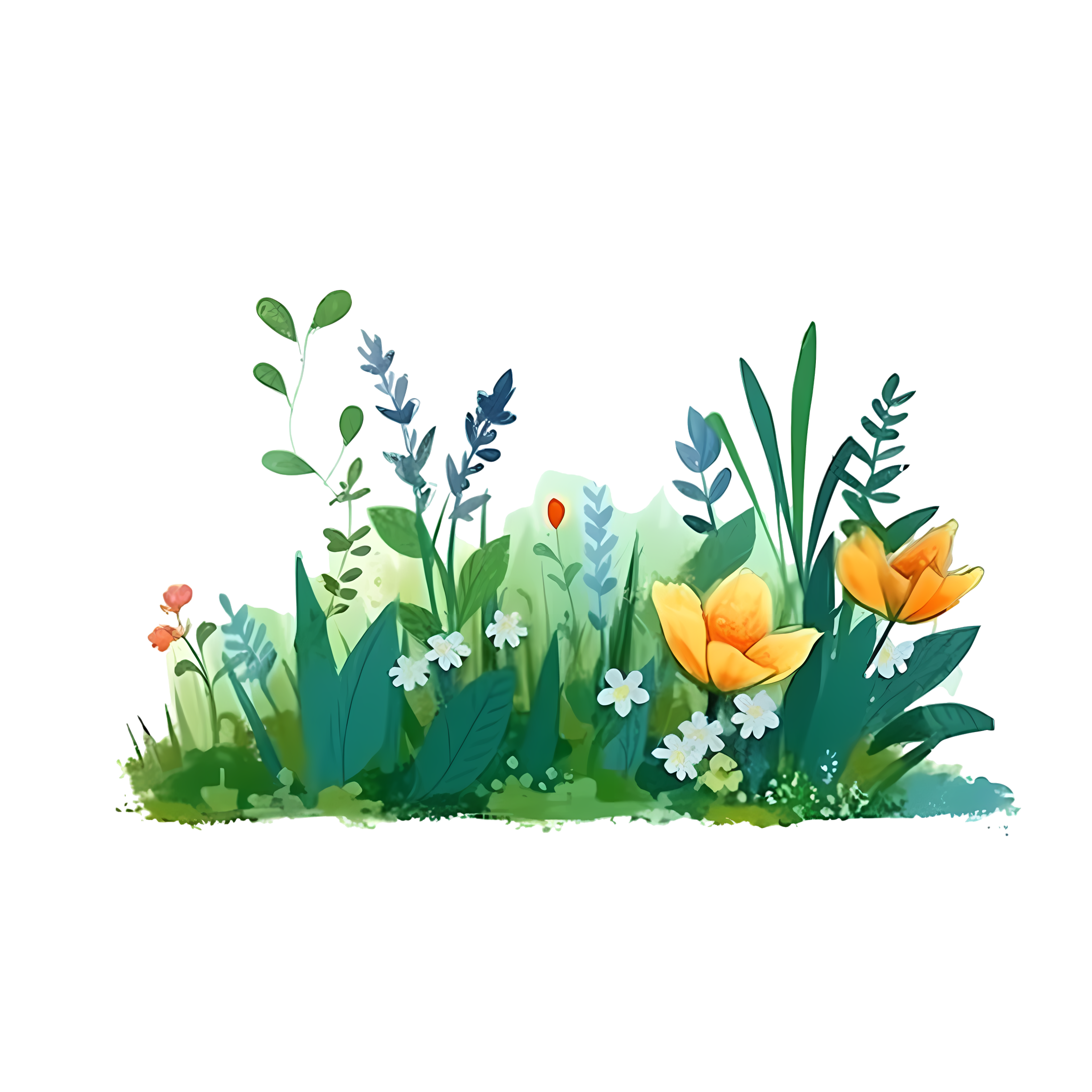 Illustration design graphic material of a green watercolor grassland