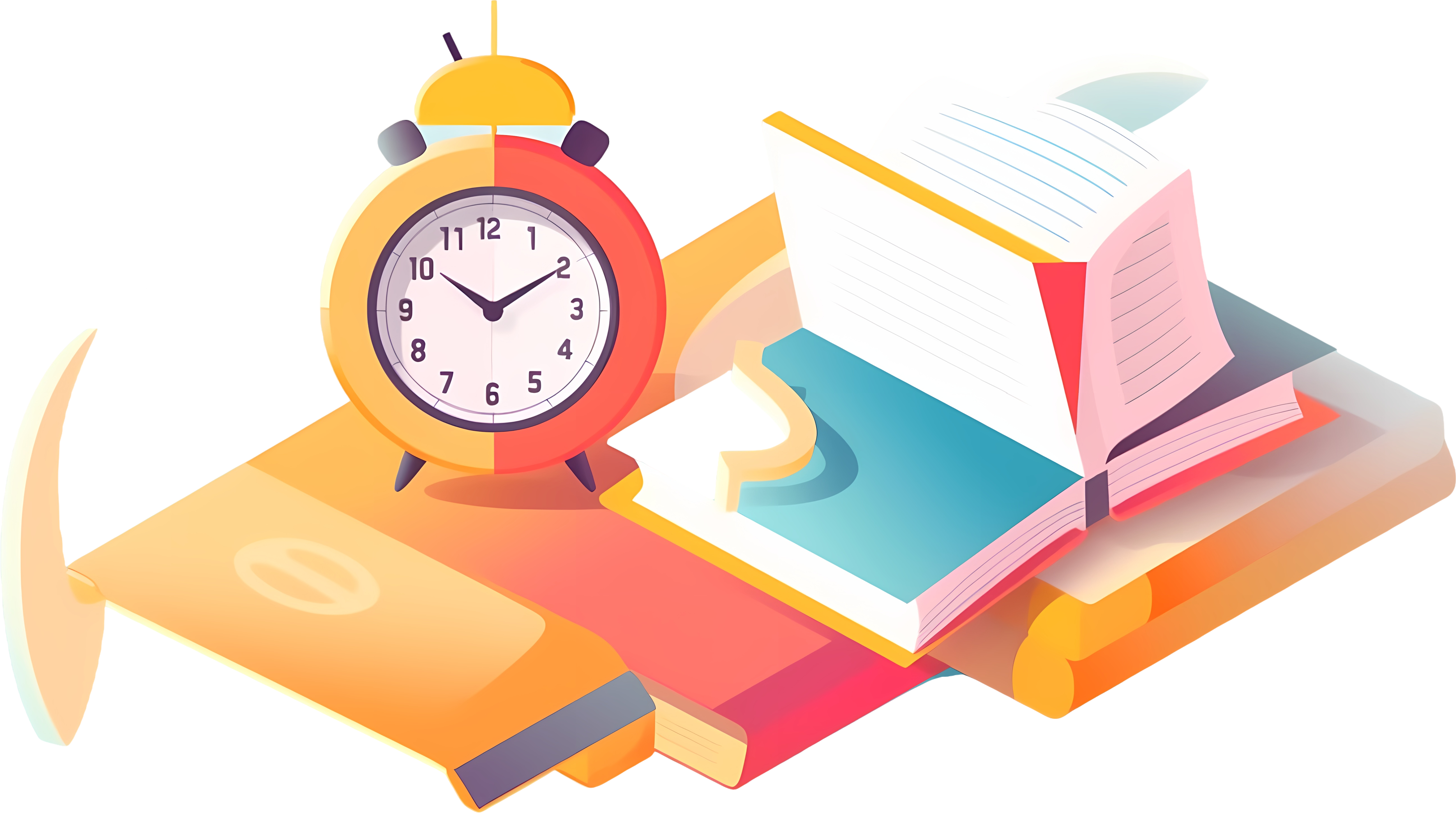 Graphic materials, several books, and alarm clock UI illustration design