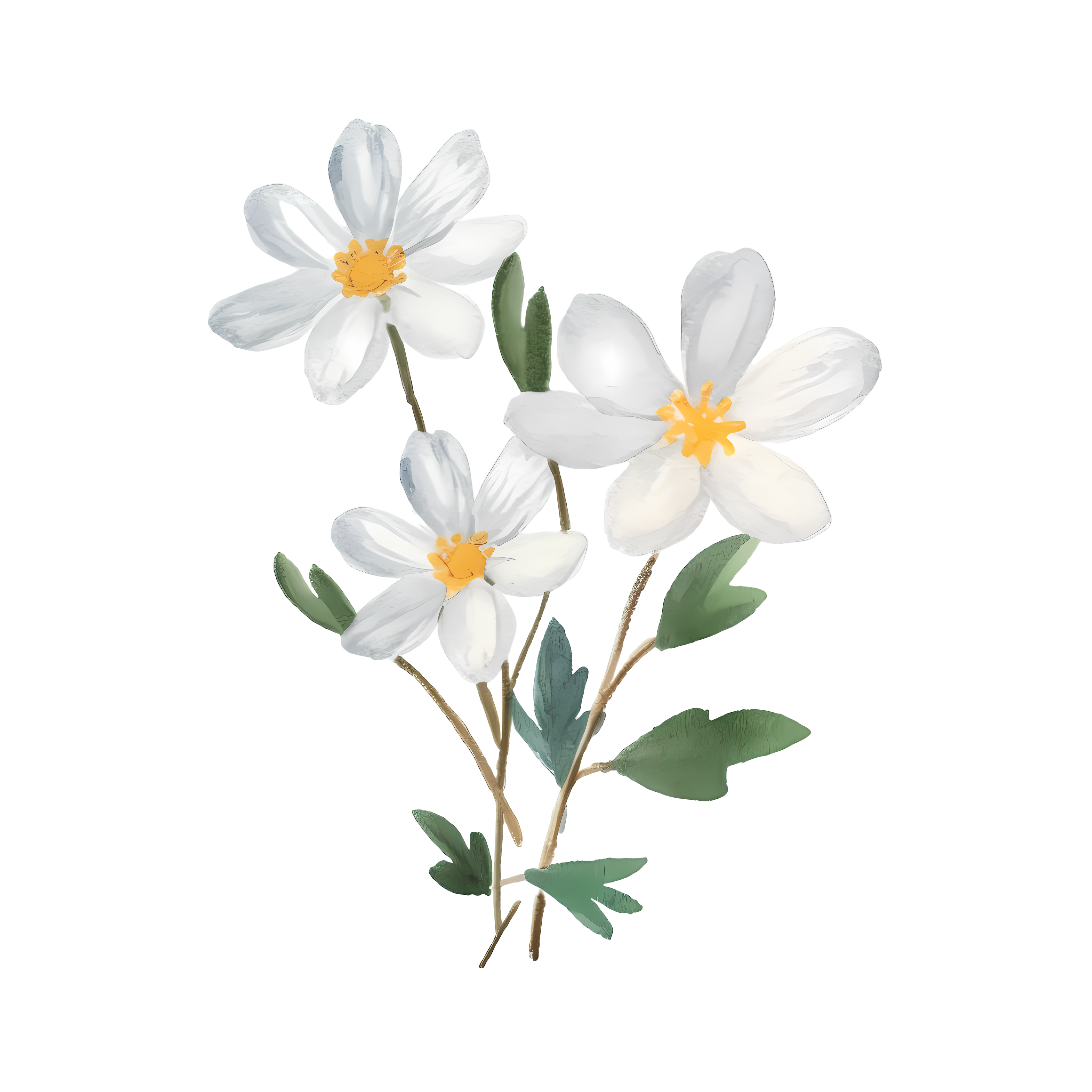 Hand-painted transparent background small white flower watercolor illustration
