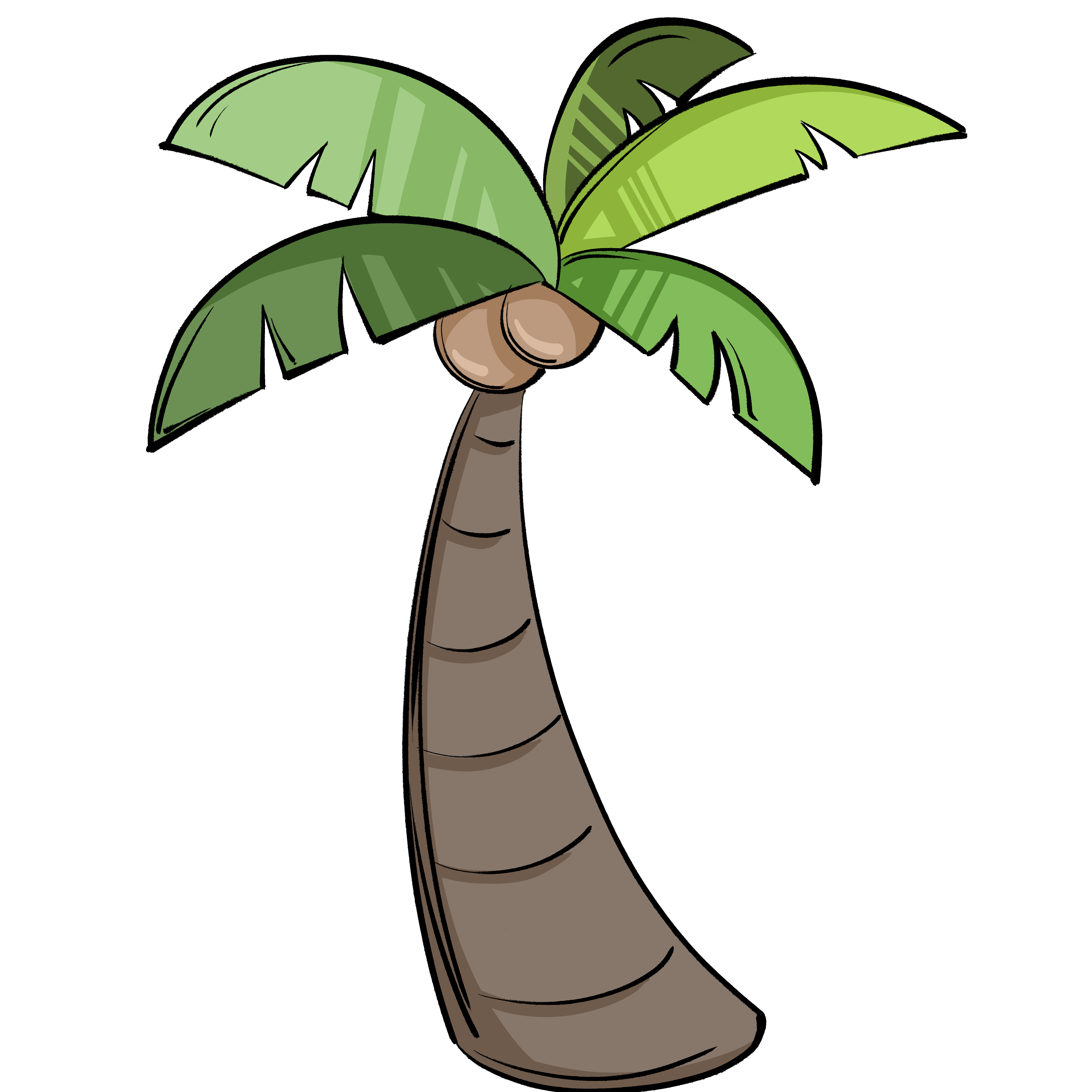 Cartoon coconut tree filled with fruit illustration material