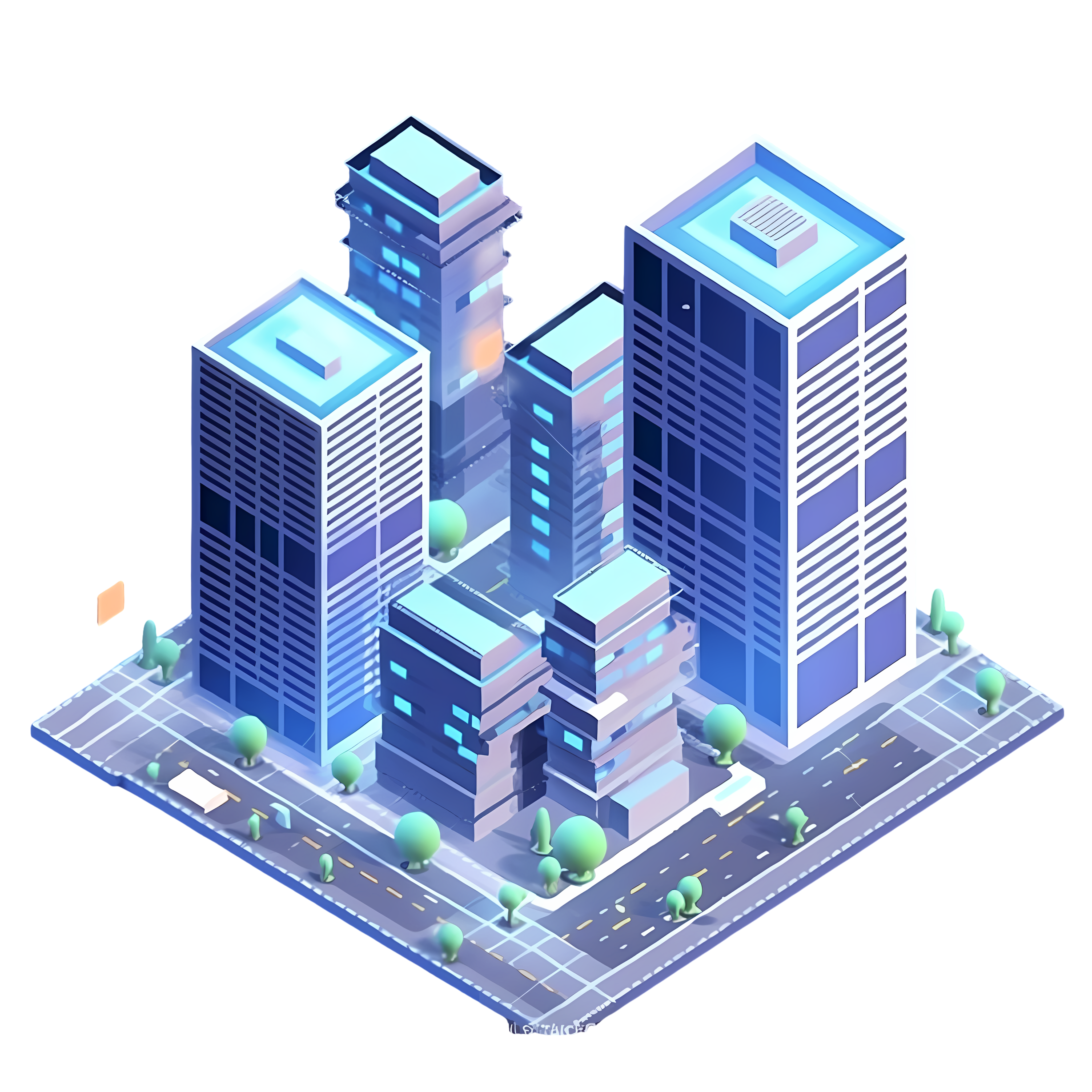 Technology-themed urban life scene icon PNG material