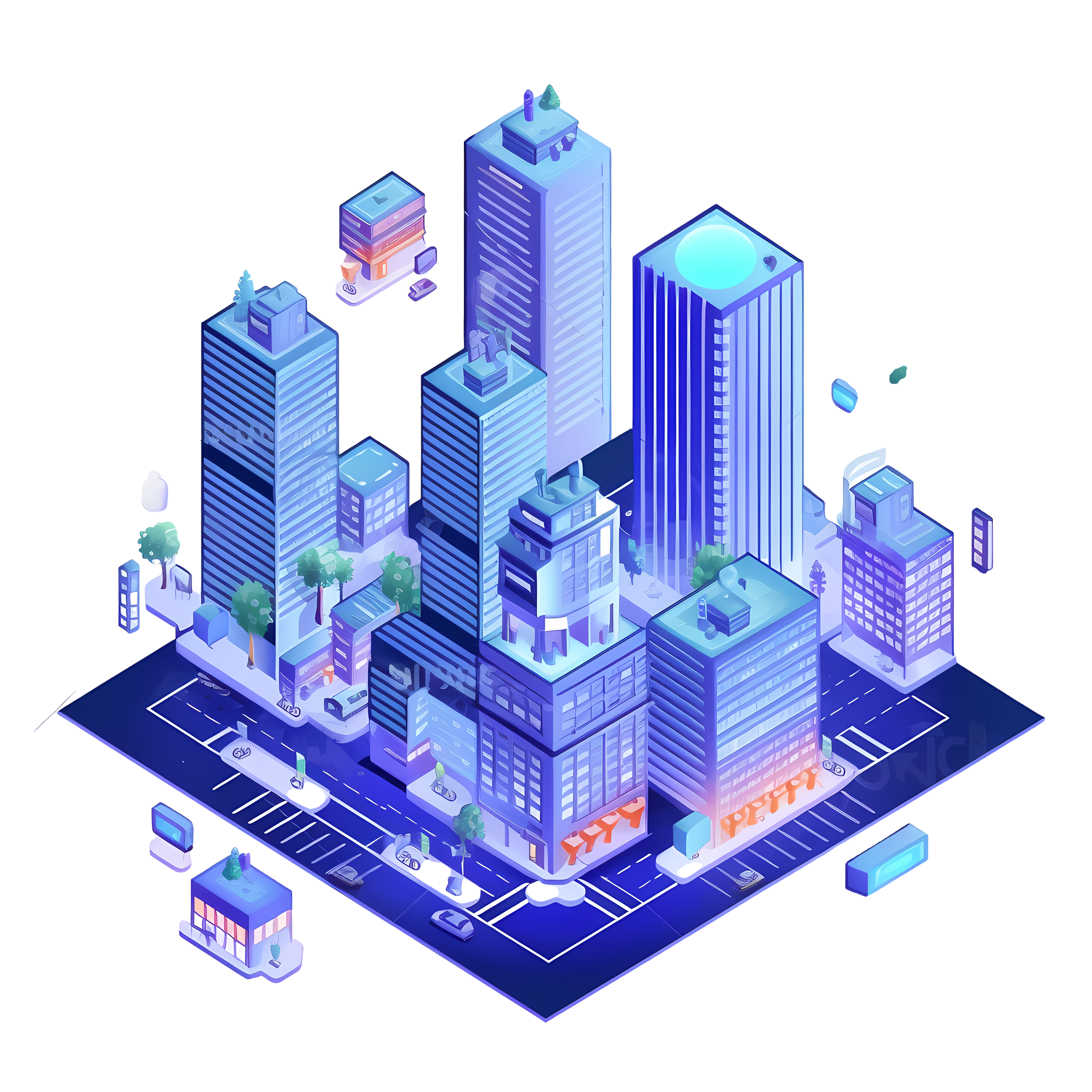 Blue-purple smart city icon PNG material