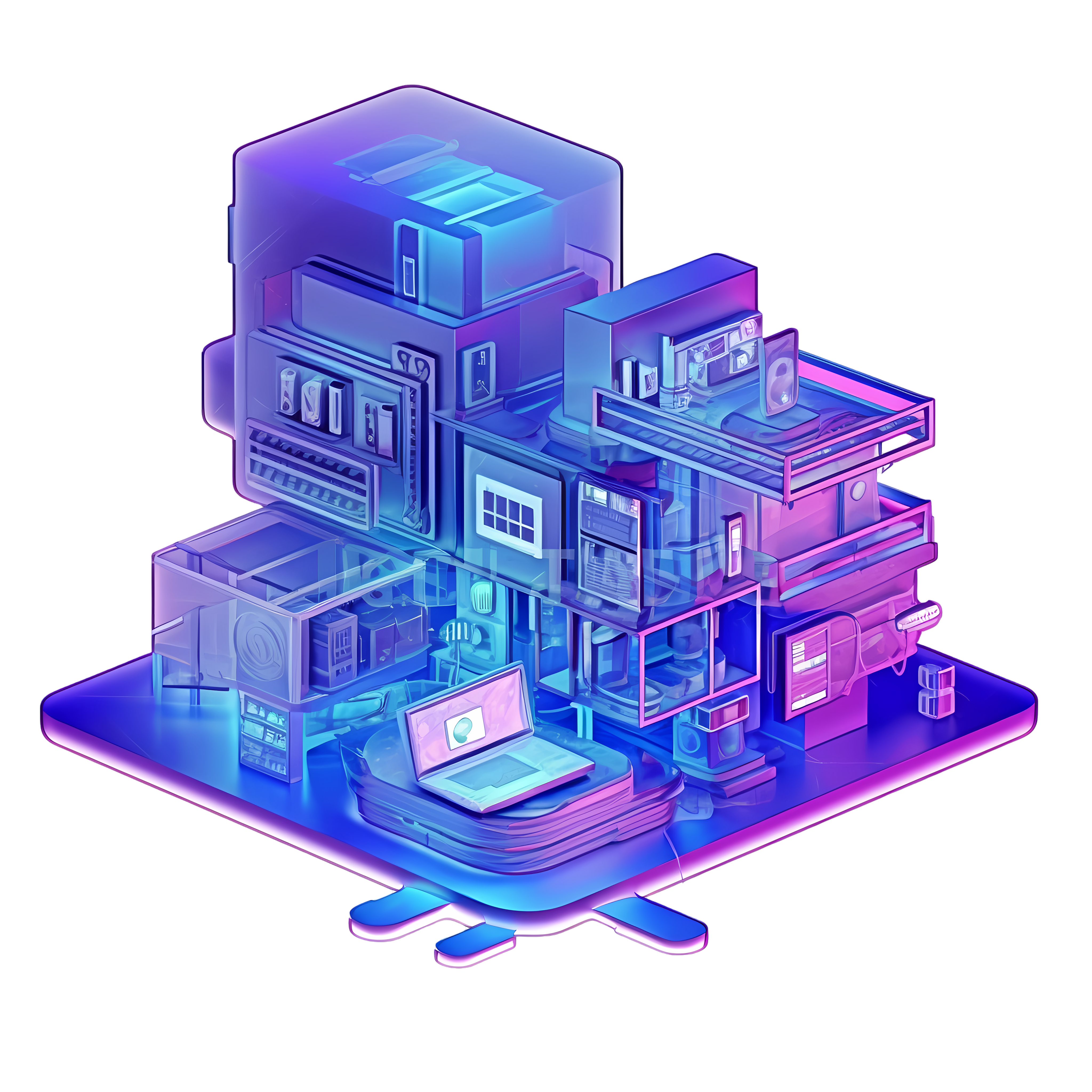 Blue 3D Computer Monitor Icon PNG Material