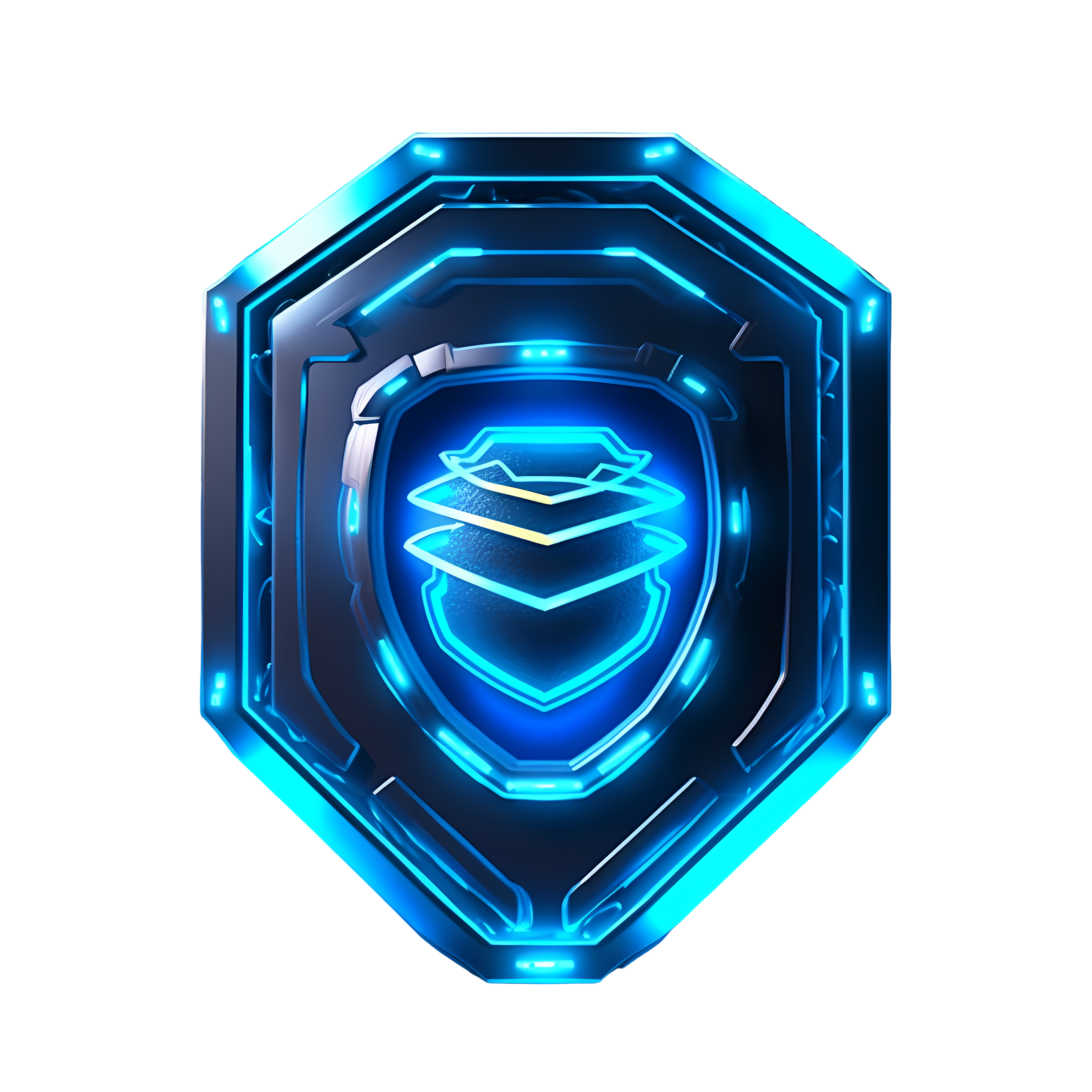 Transparent background blue glowing shield element