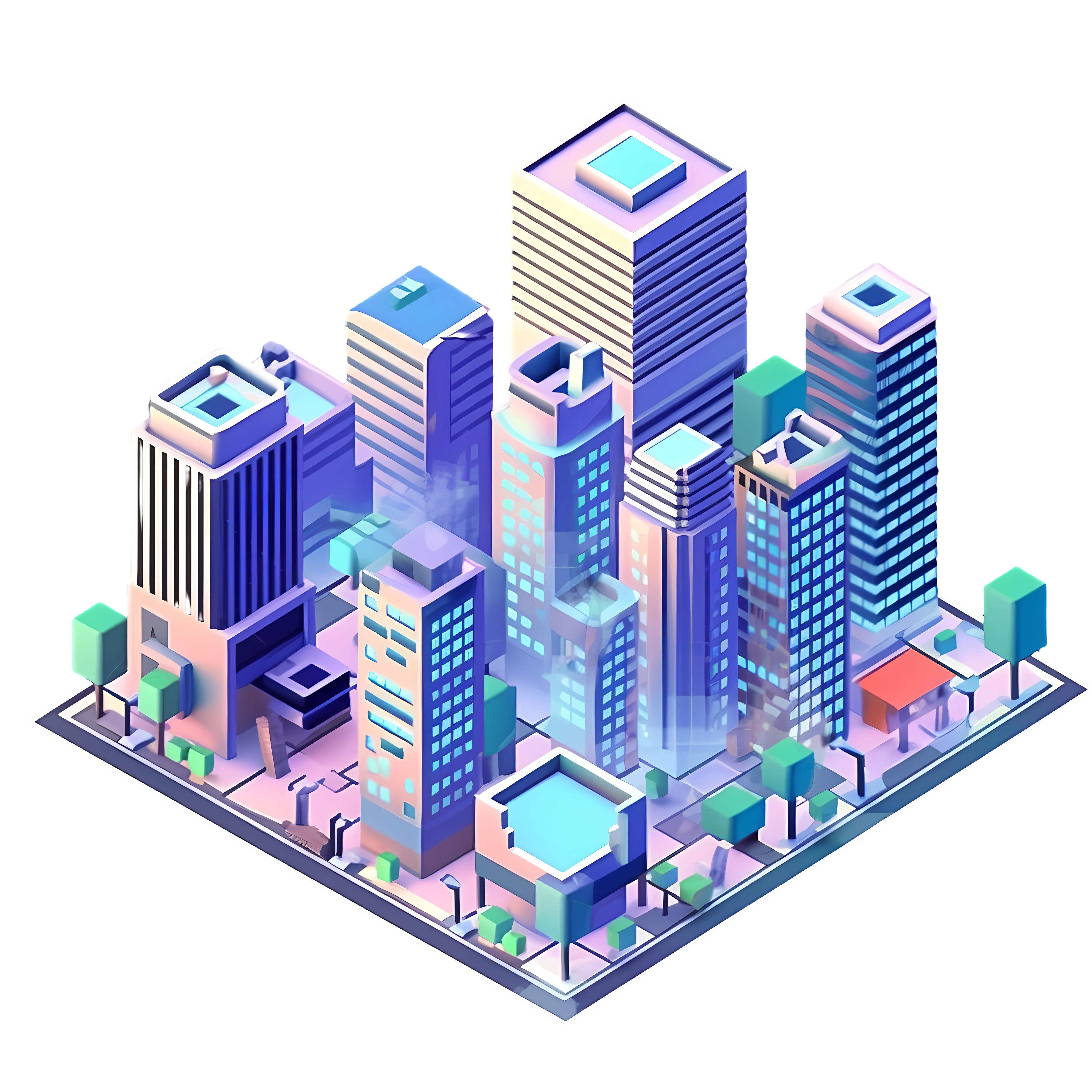 Blue-purple smart city street view material