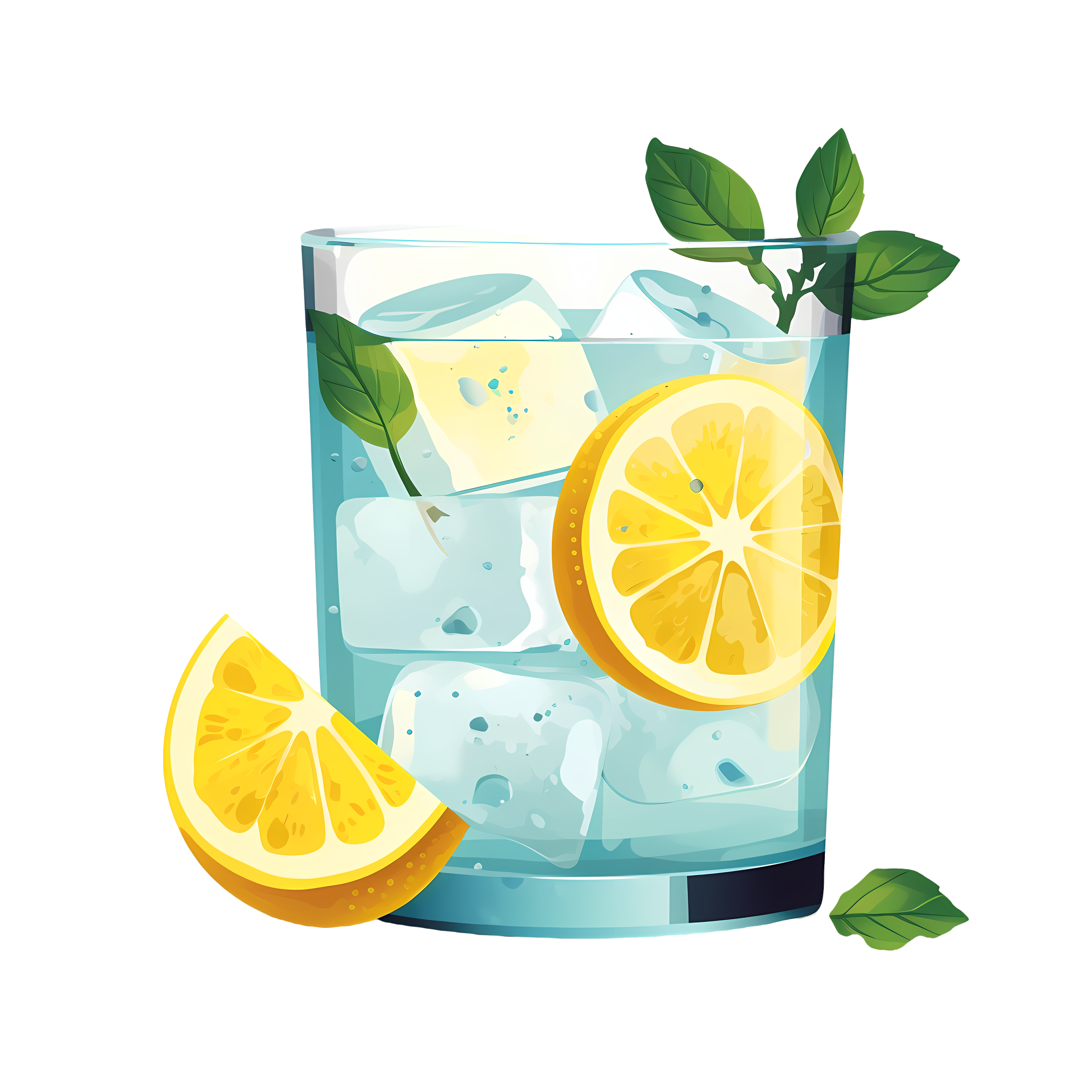 Blue beverage transparent ice cubes commercial illustration