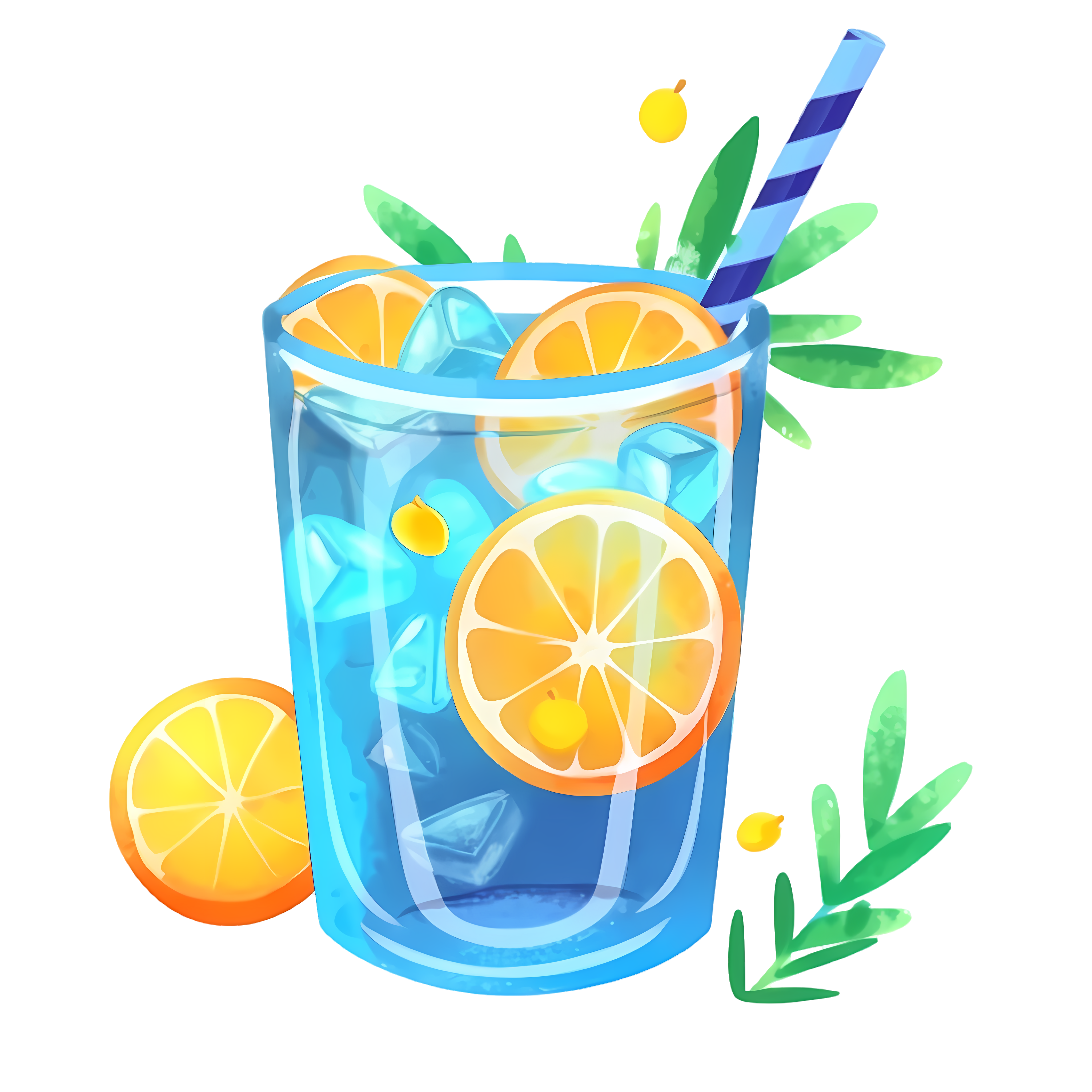 High-definition transparent background blue bubble drink material