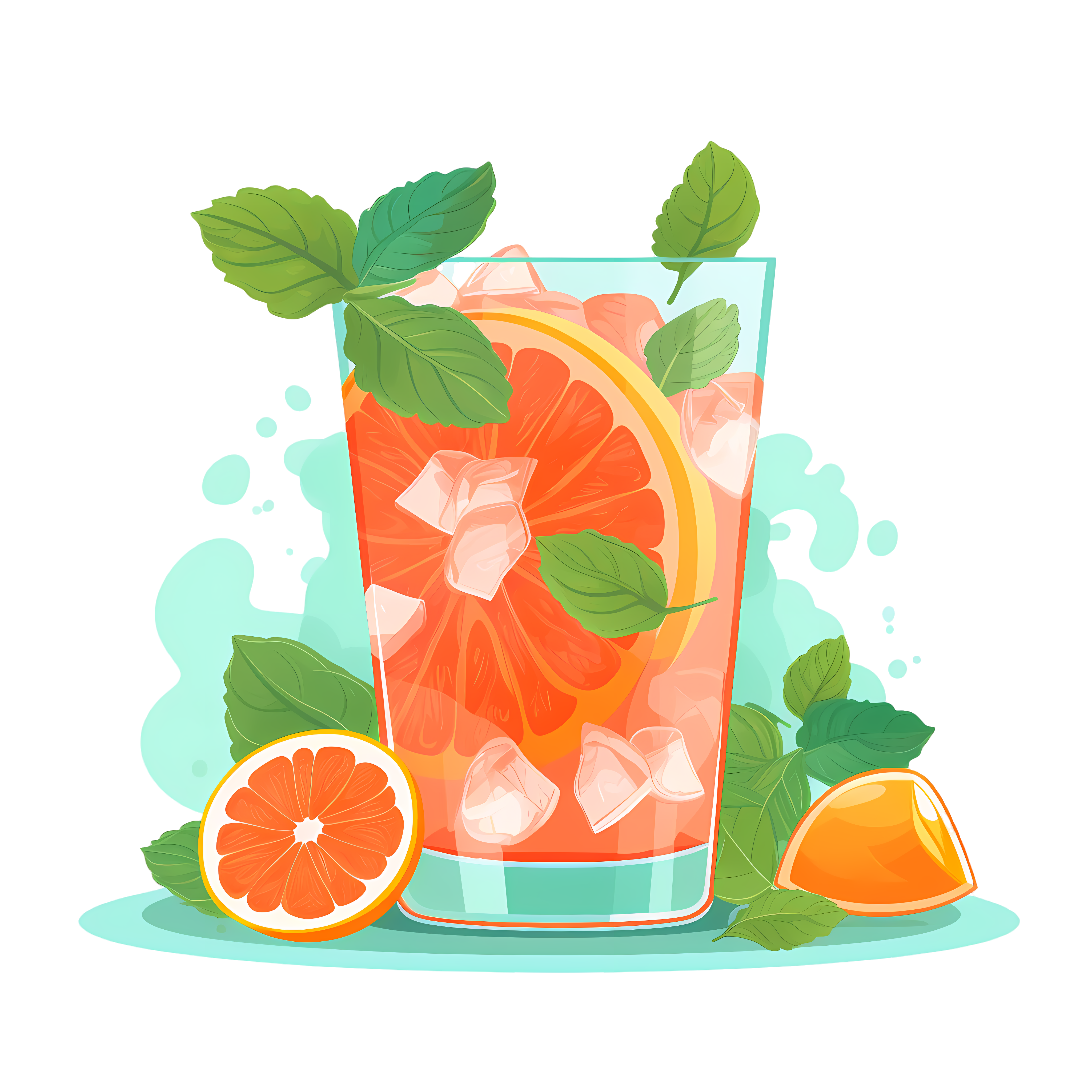 Hand-drawn summer pink grapefruit ice drink illustration