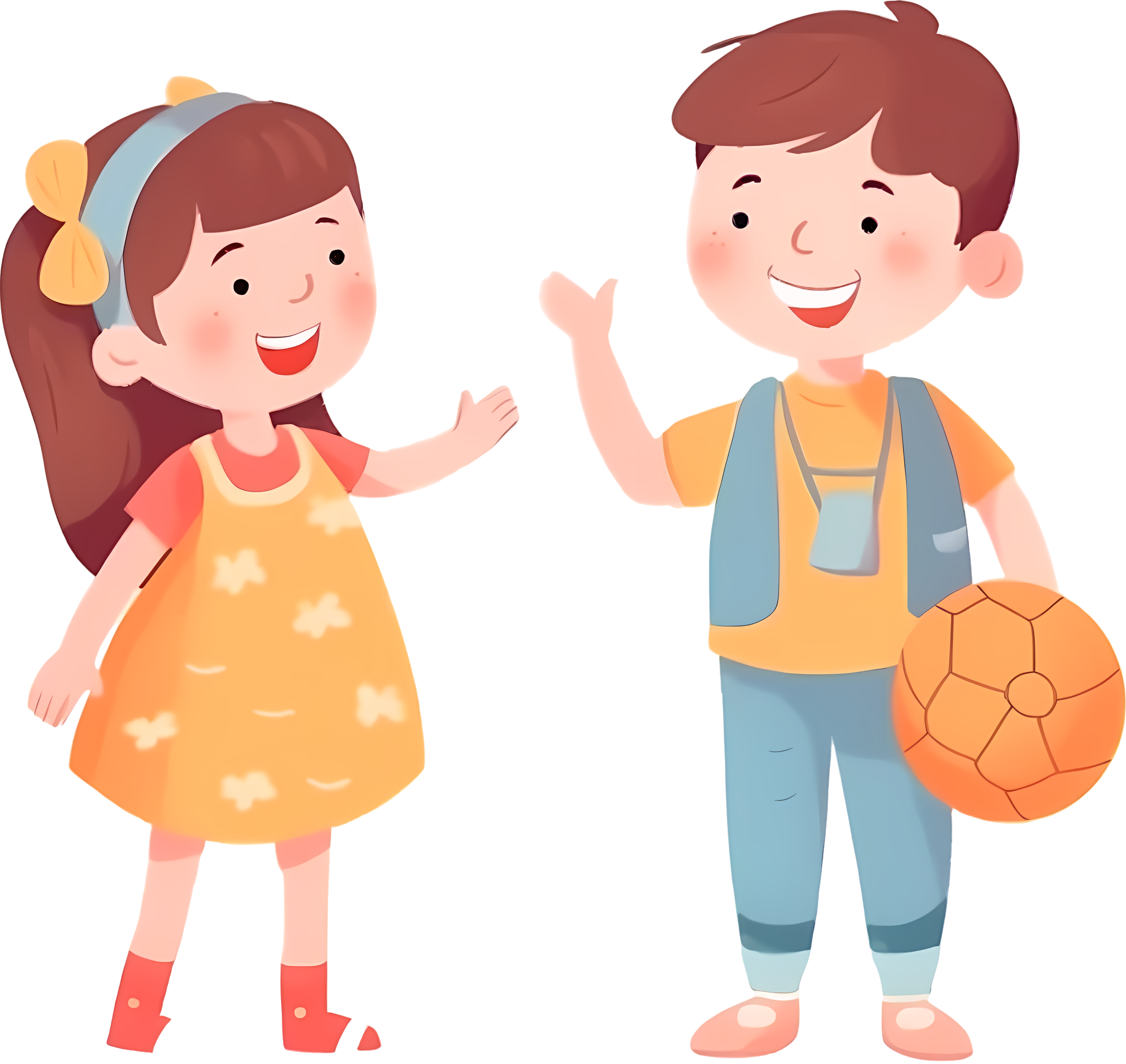 Illustration material of a boy and girl playing ball together