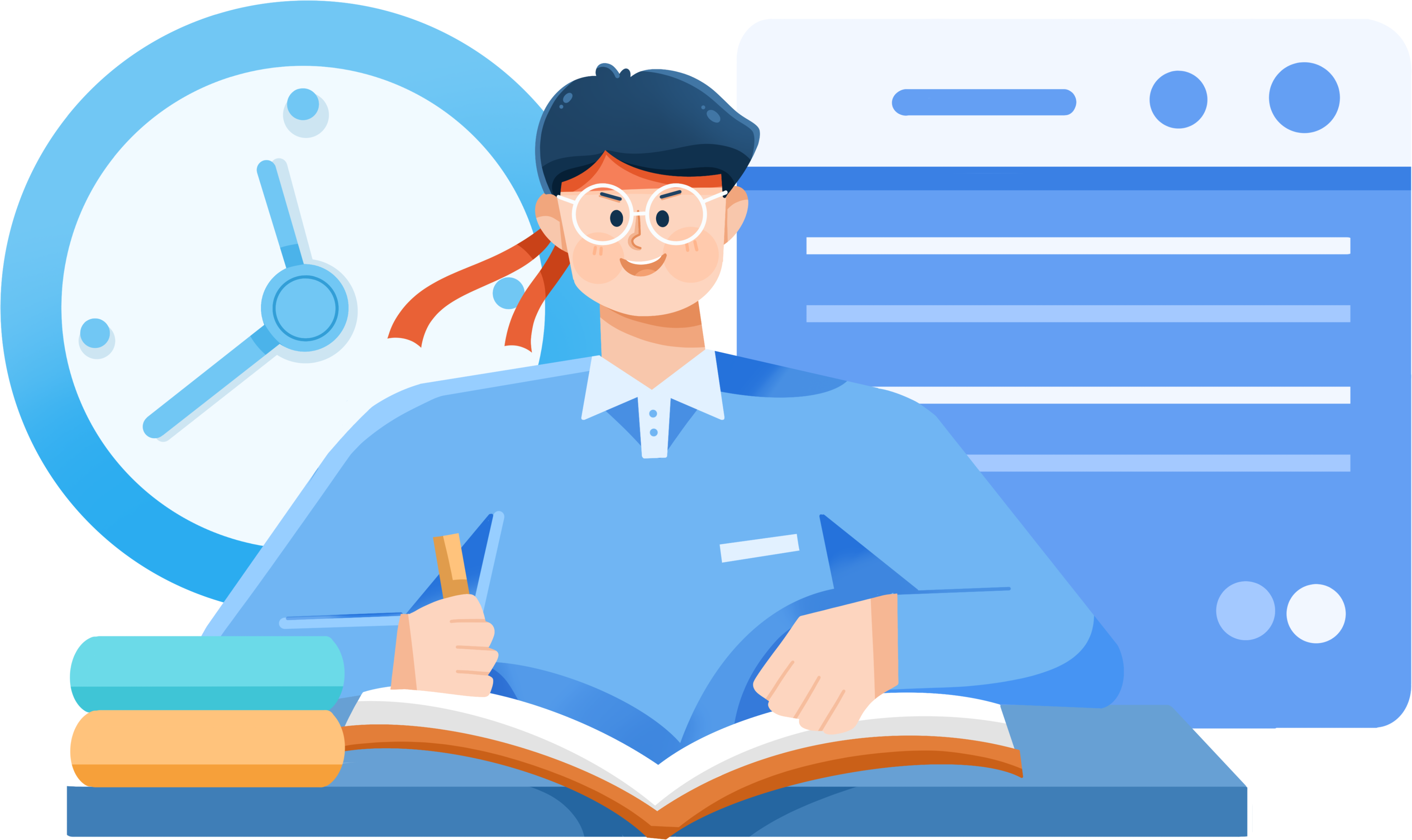 A boy material image who is racing against time and studying hard