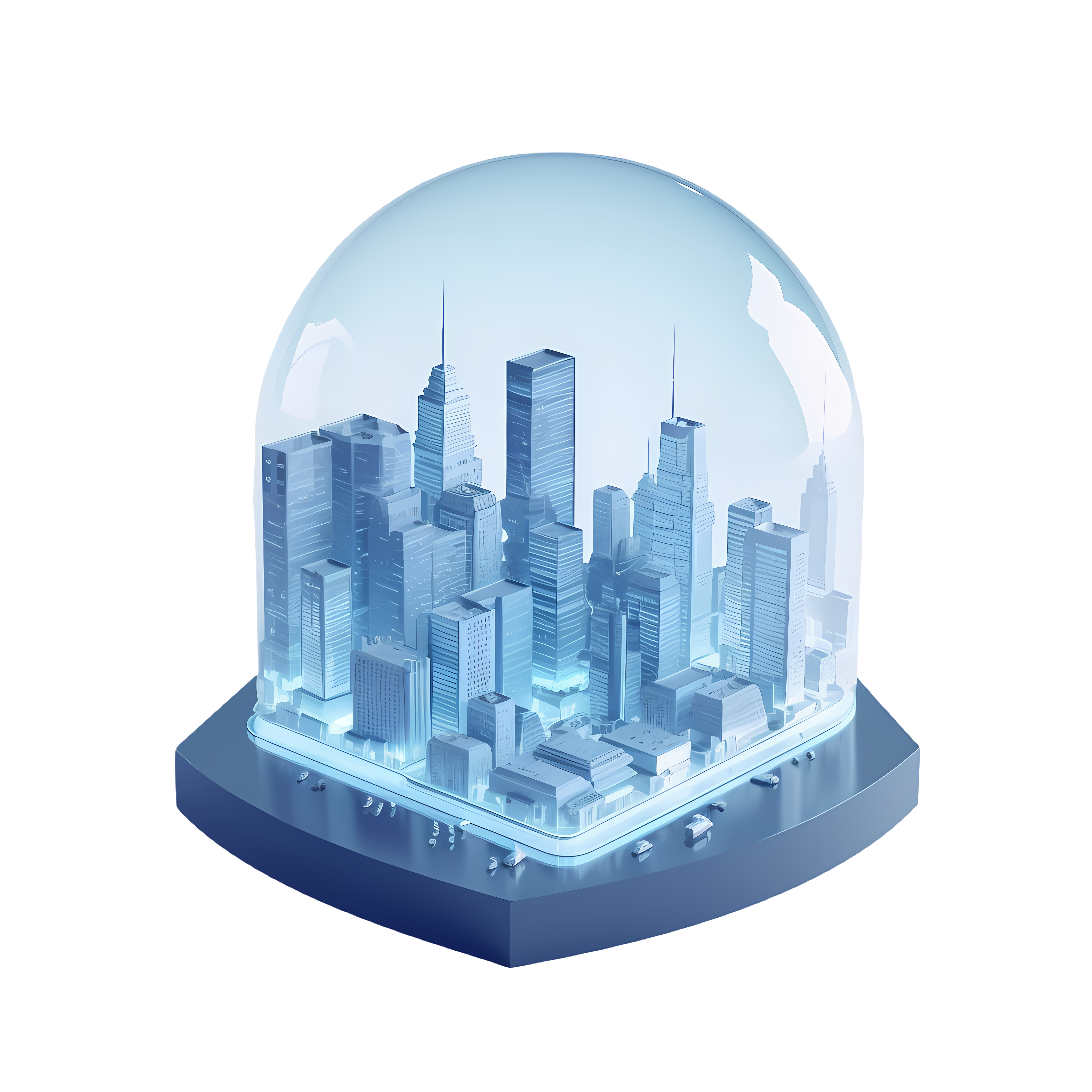 City illustration inside a 3D glass dome