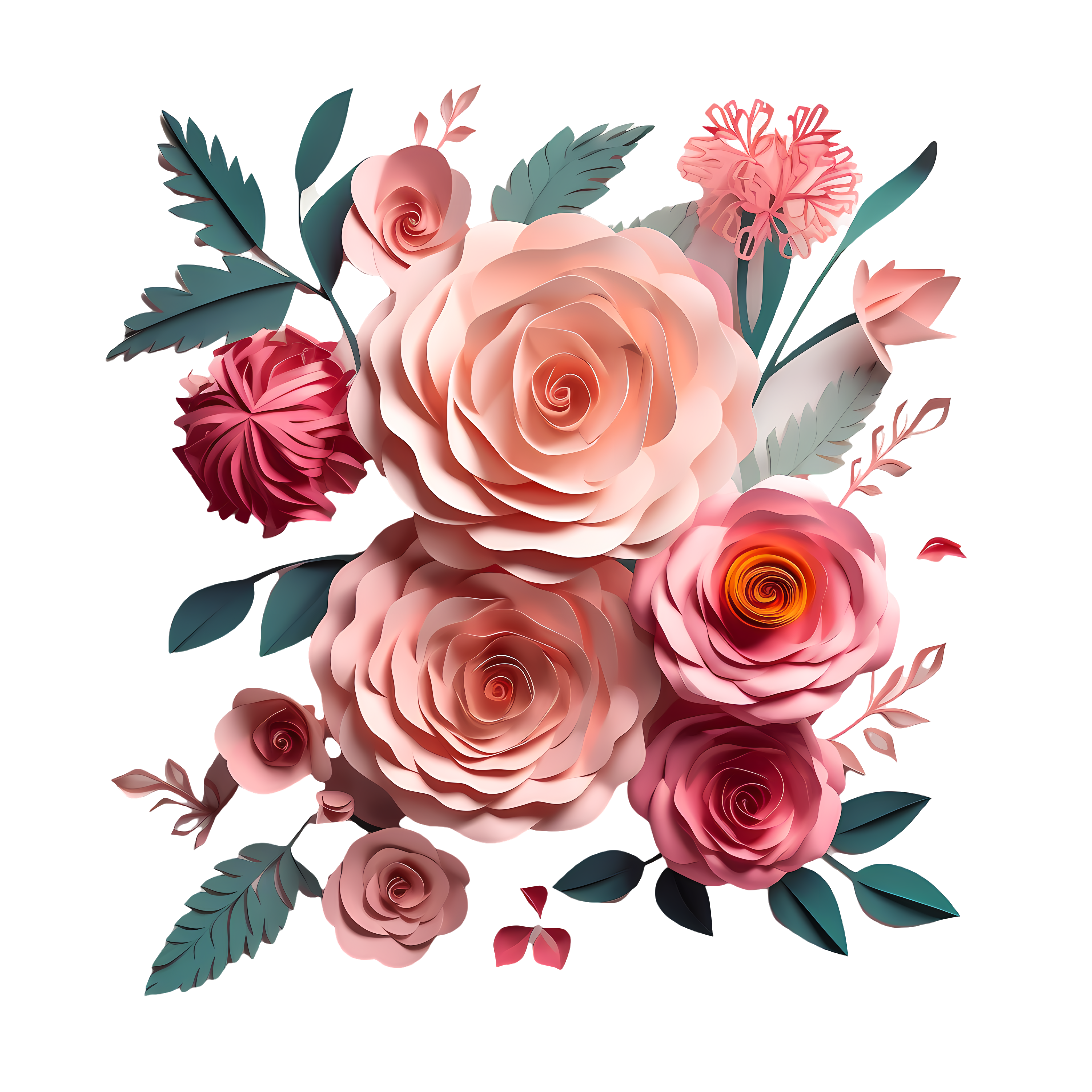 3D Stereoscopic Pink Rose Paper-cut Illustration