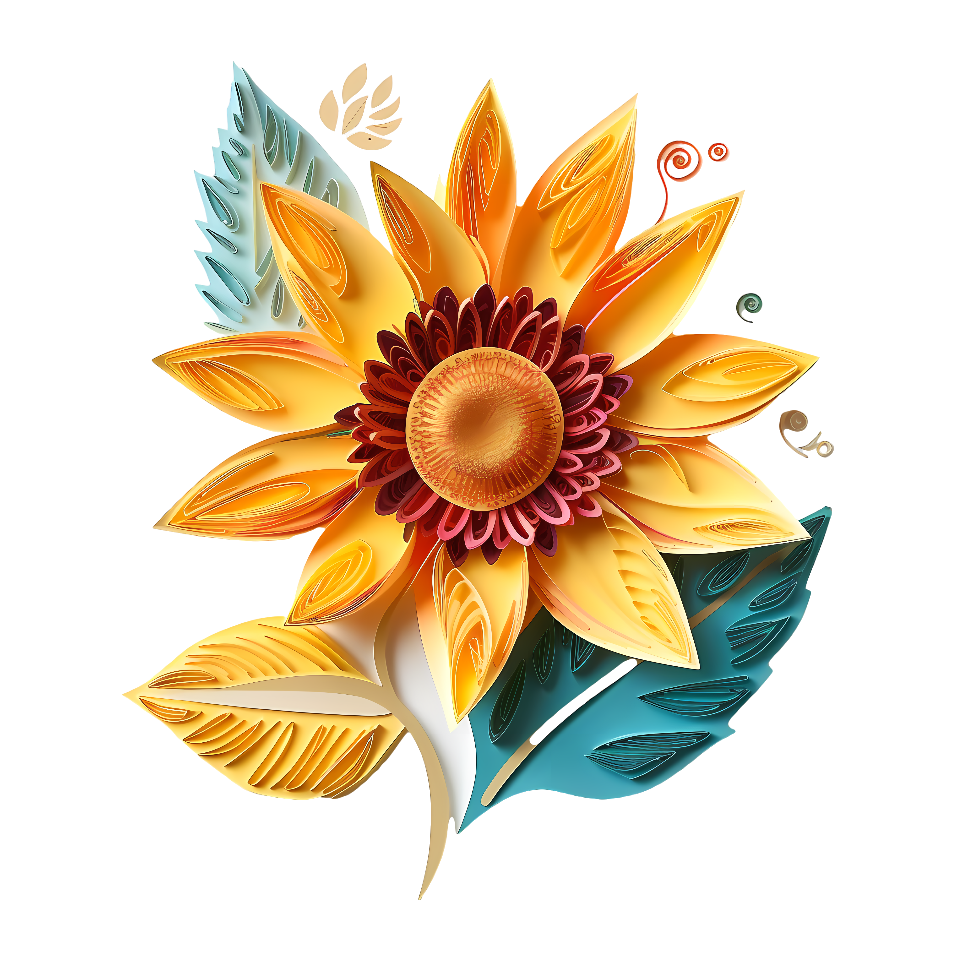 Transparent background sunflower paper-cut art illustration