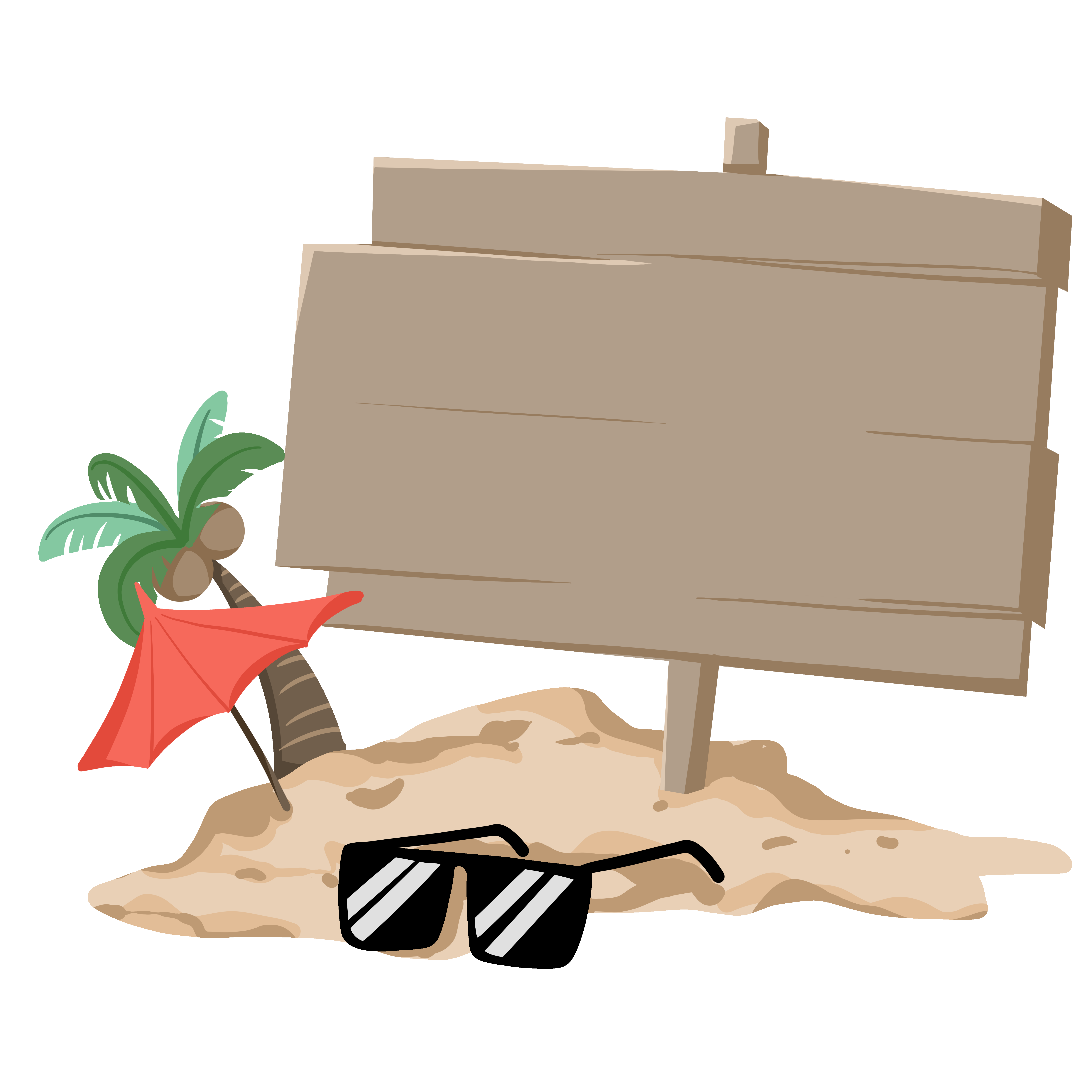 Hand-drawn beach palm tree umbrella sign illustration