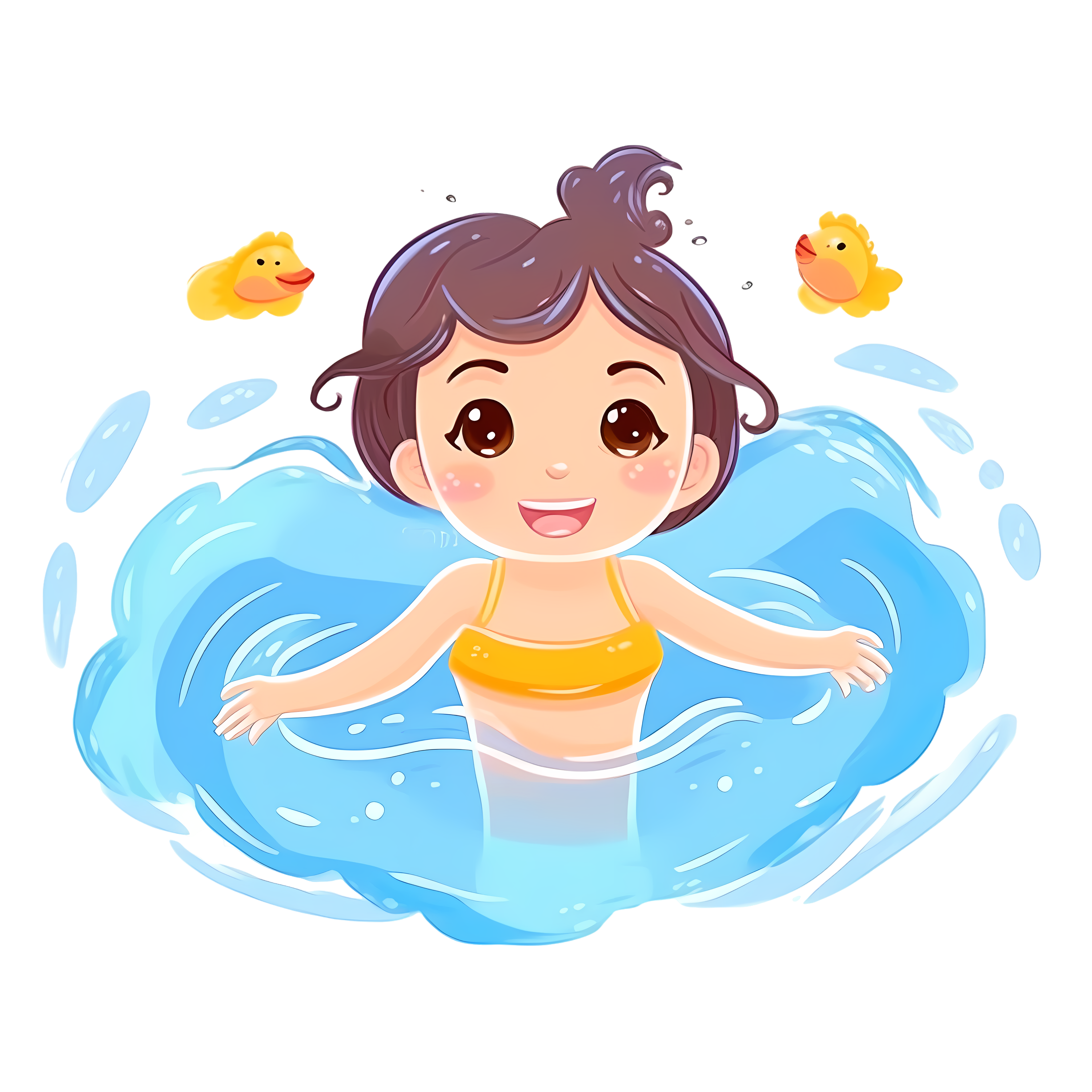 Illustration of a little girl swimming with a transparent background