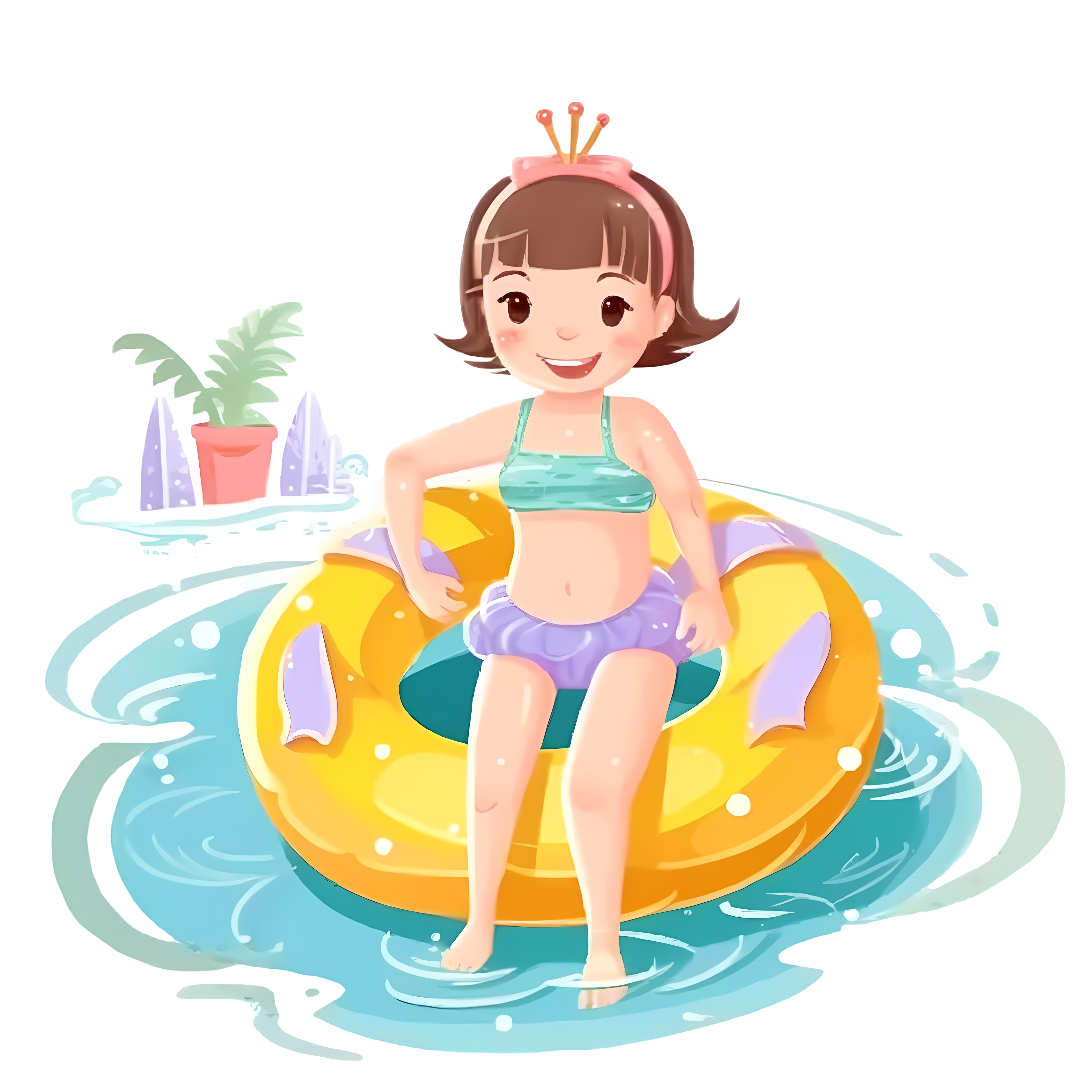 Cute girl swimming ring illustration material
