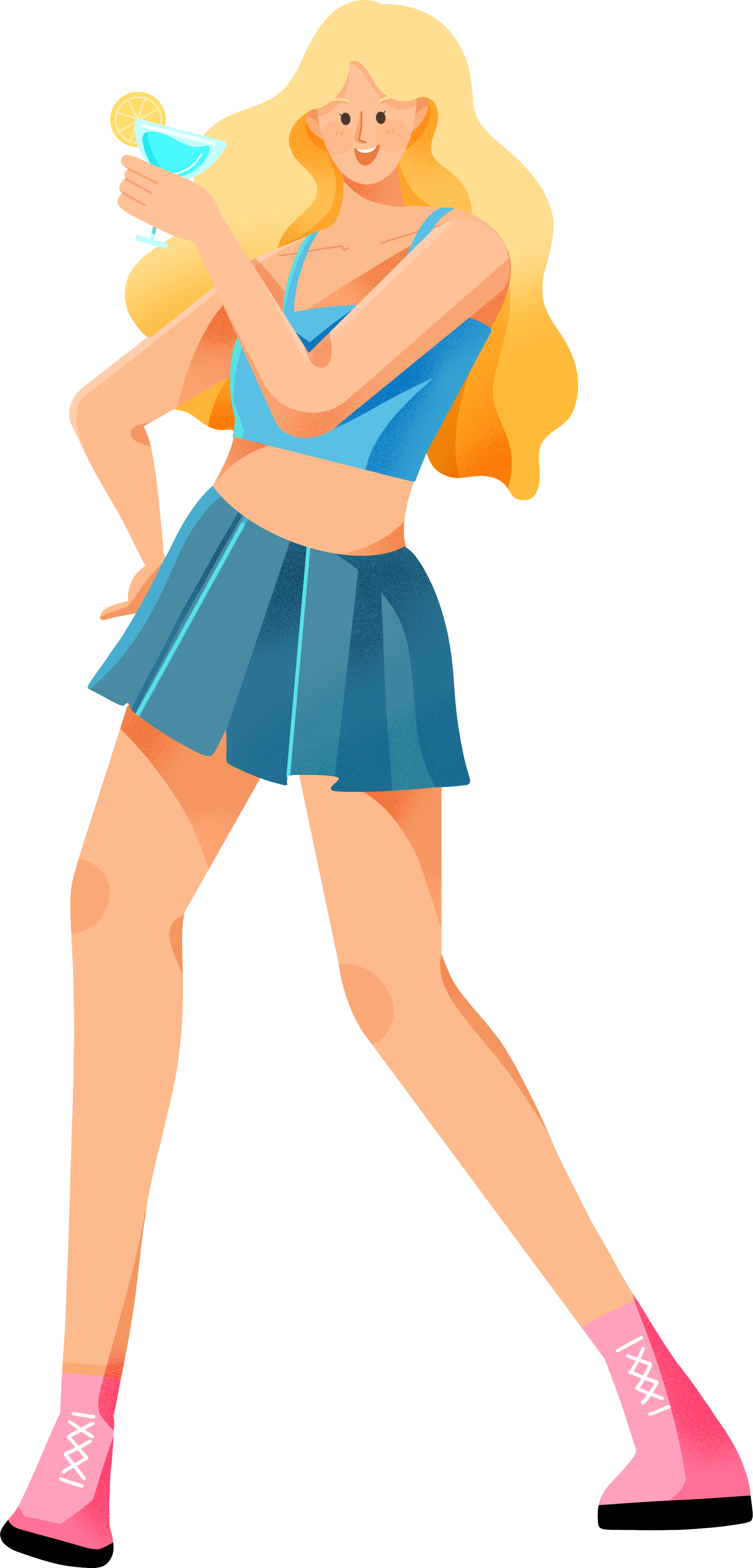Summer blonde girl holding a cold drink