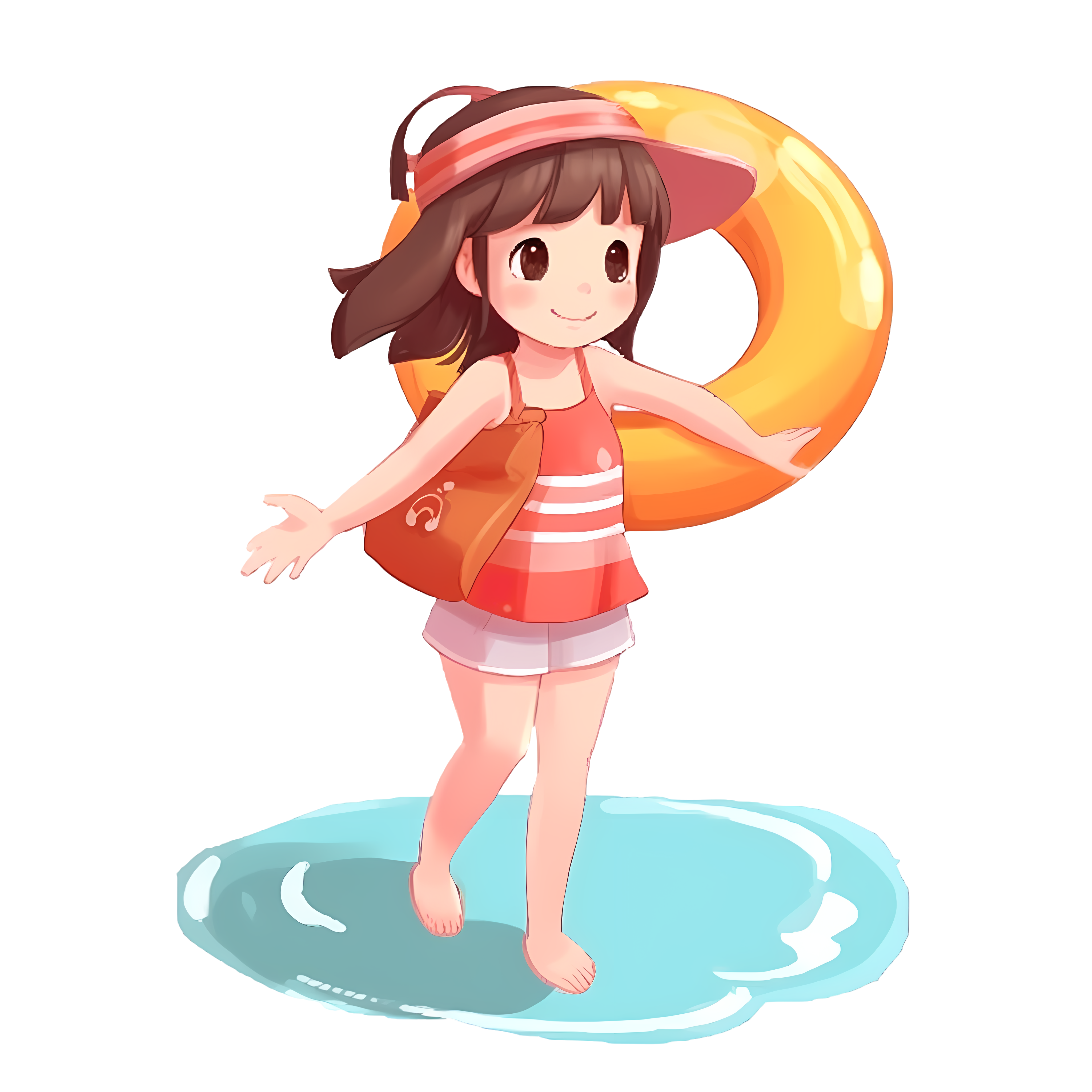 A little girl swimming on the beach vacation material