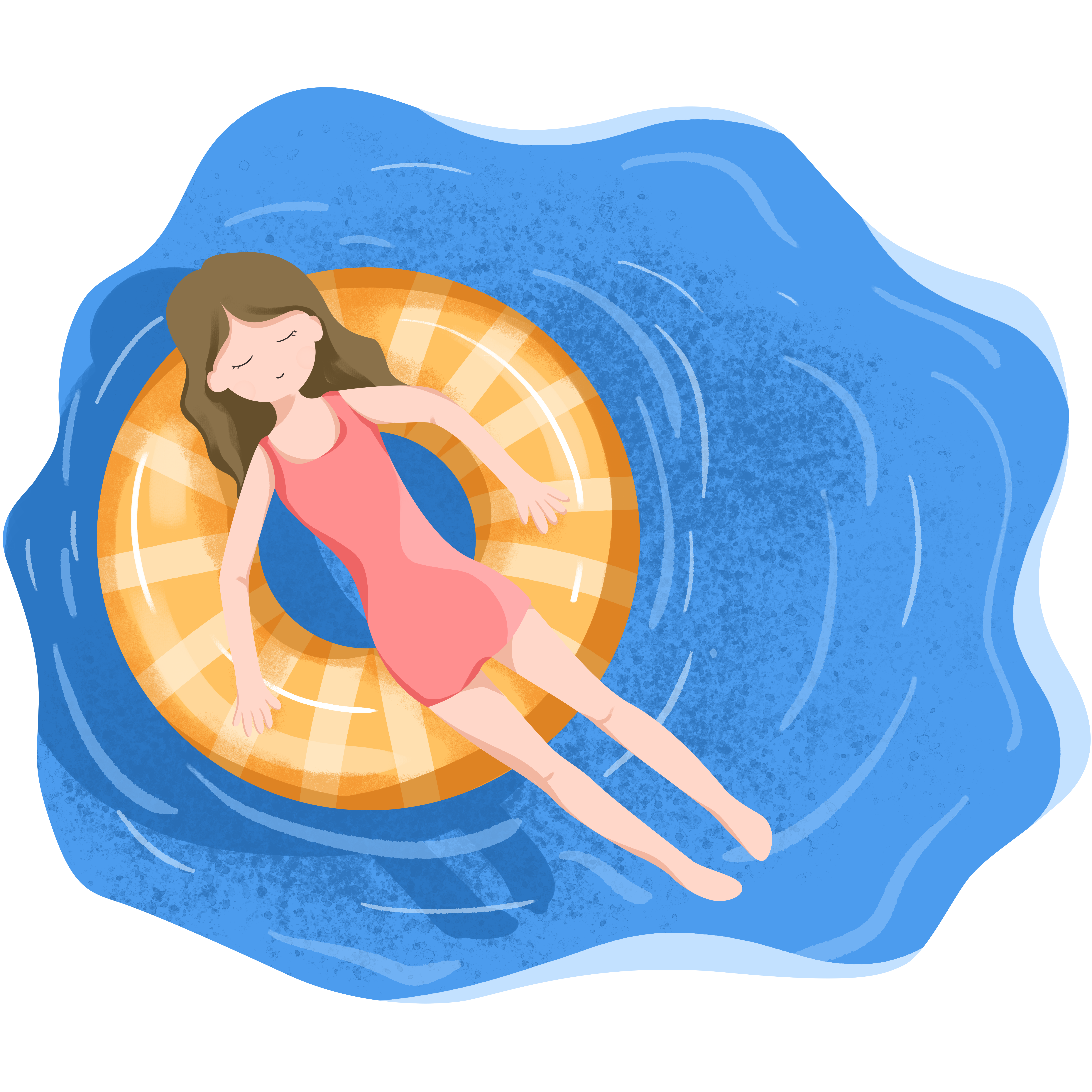 Illustration of a girl leisurely vacationing on a swim ring