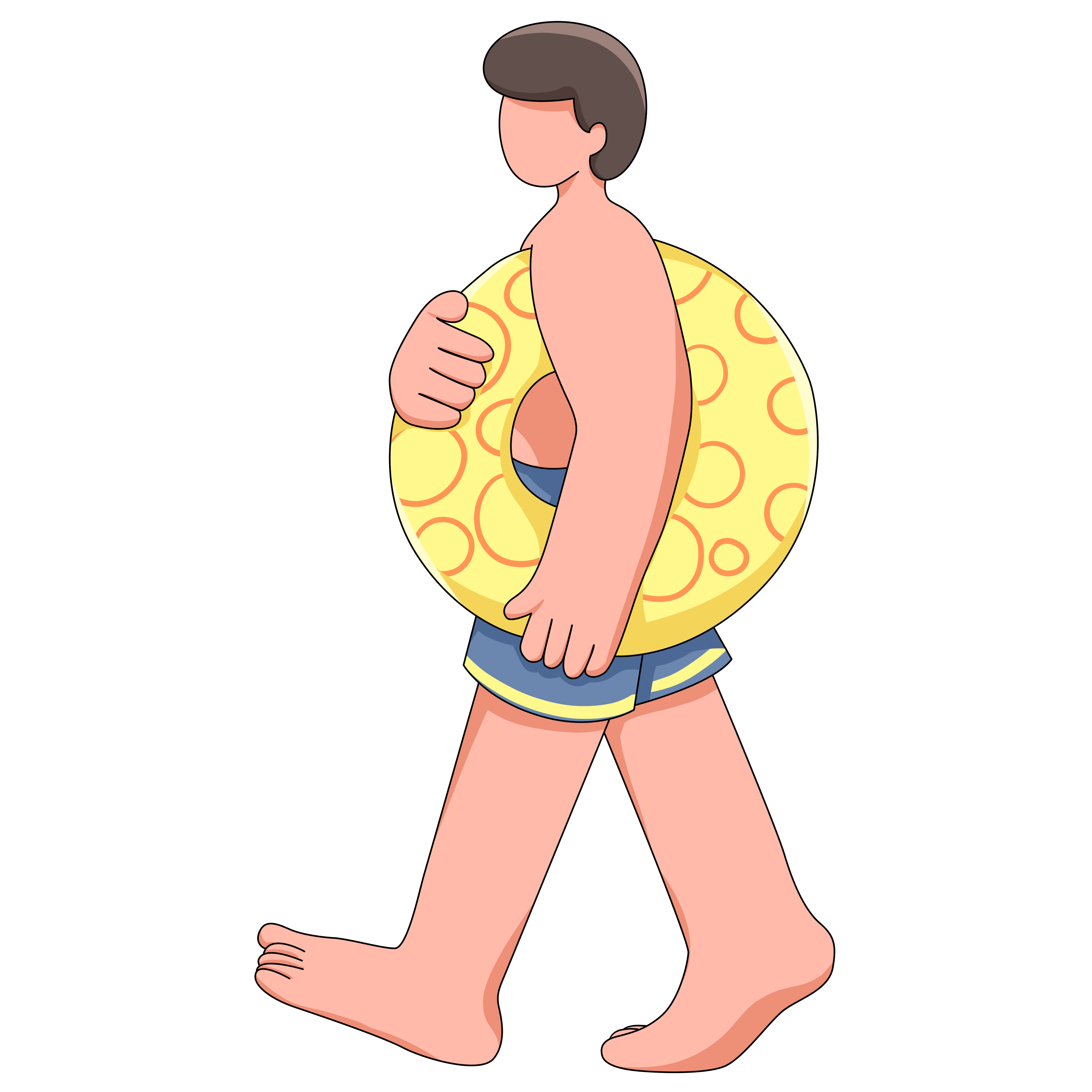 Material of a boy swimming with a yellow swim ring