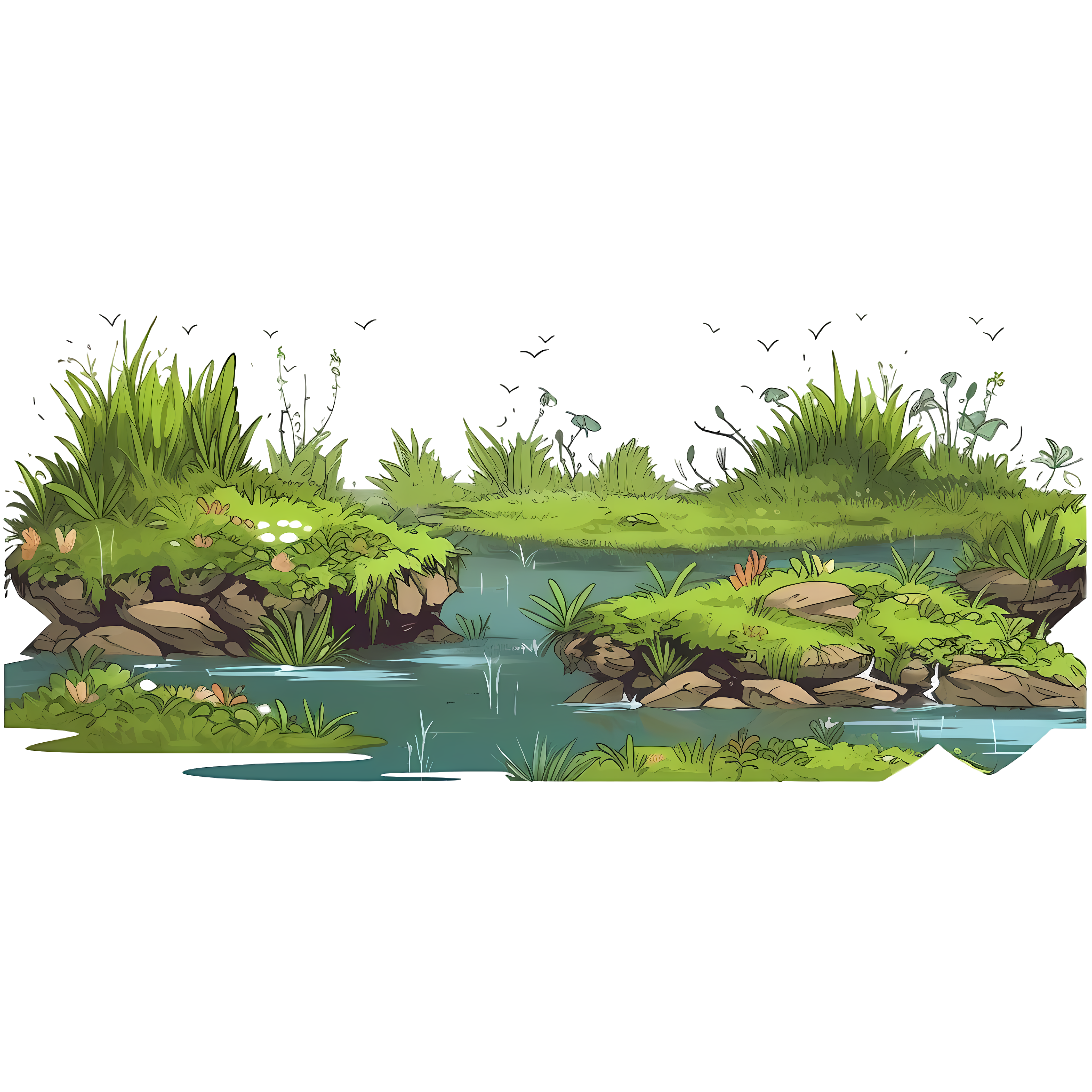 Tropical Style Green Lawn Illustration Design Material