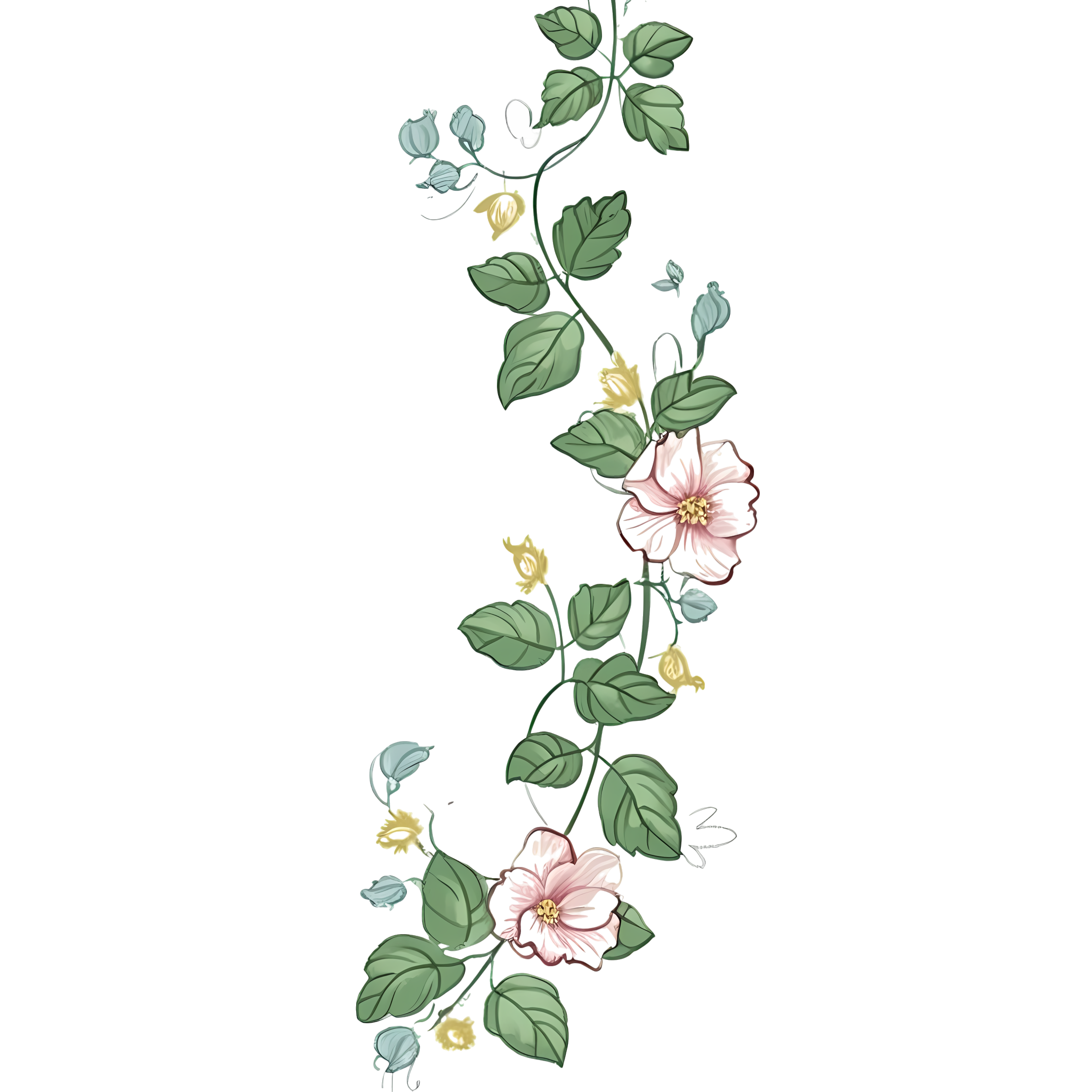 Colorful Romantic Hand-painted Floral Vine PNG Graphic Material