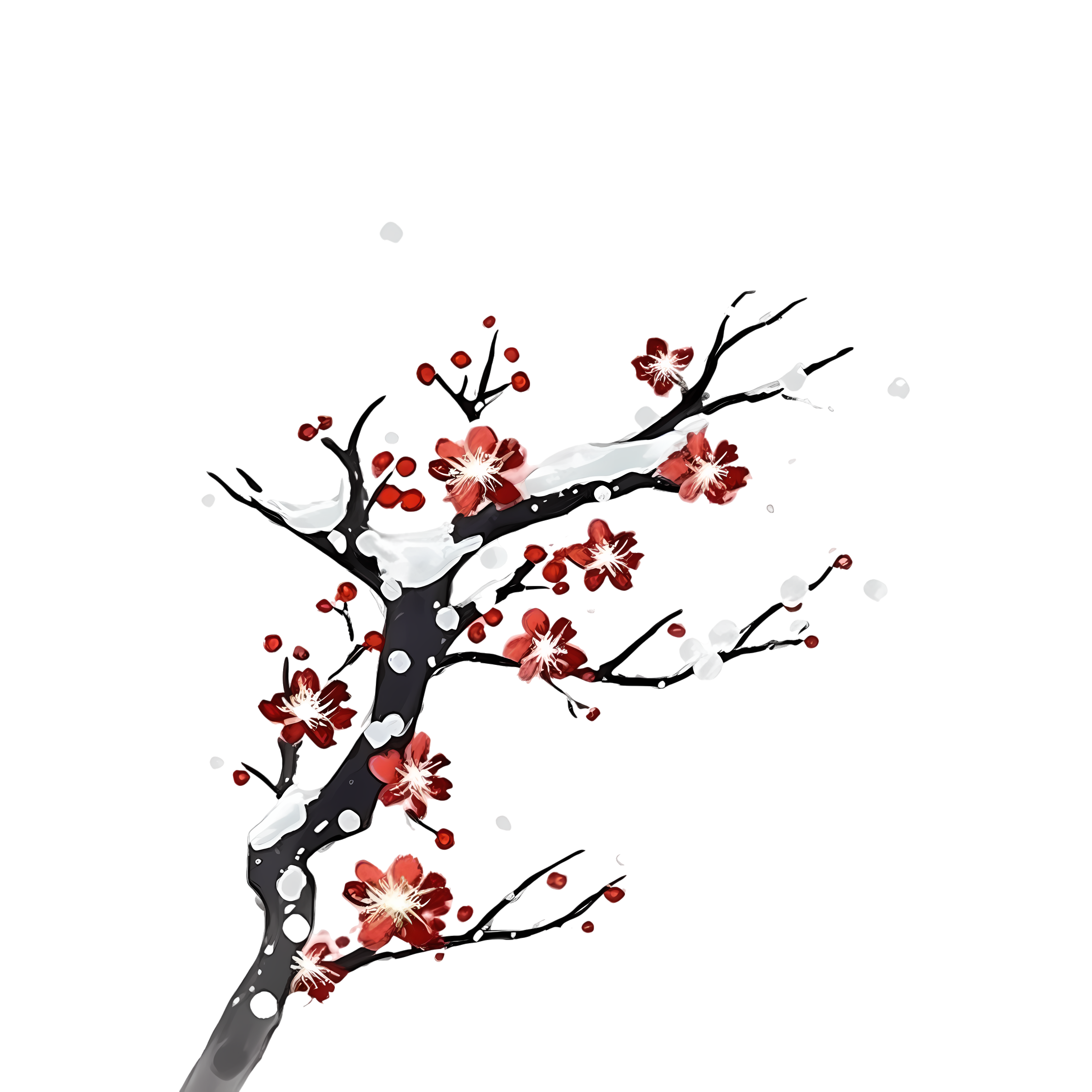 Hand-drawn plum blossom pattern PNG material - transparent background high-definition illustration design
