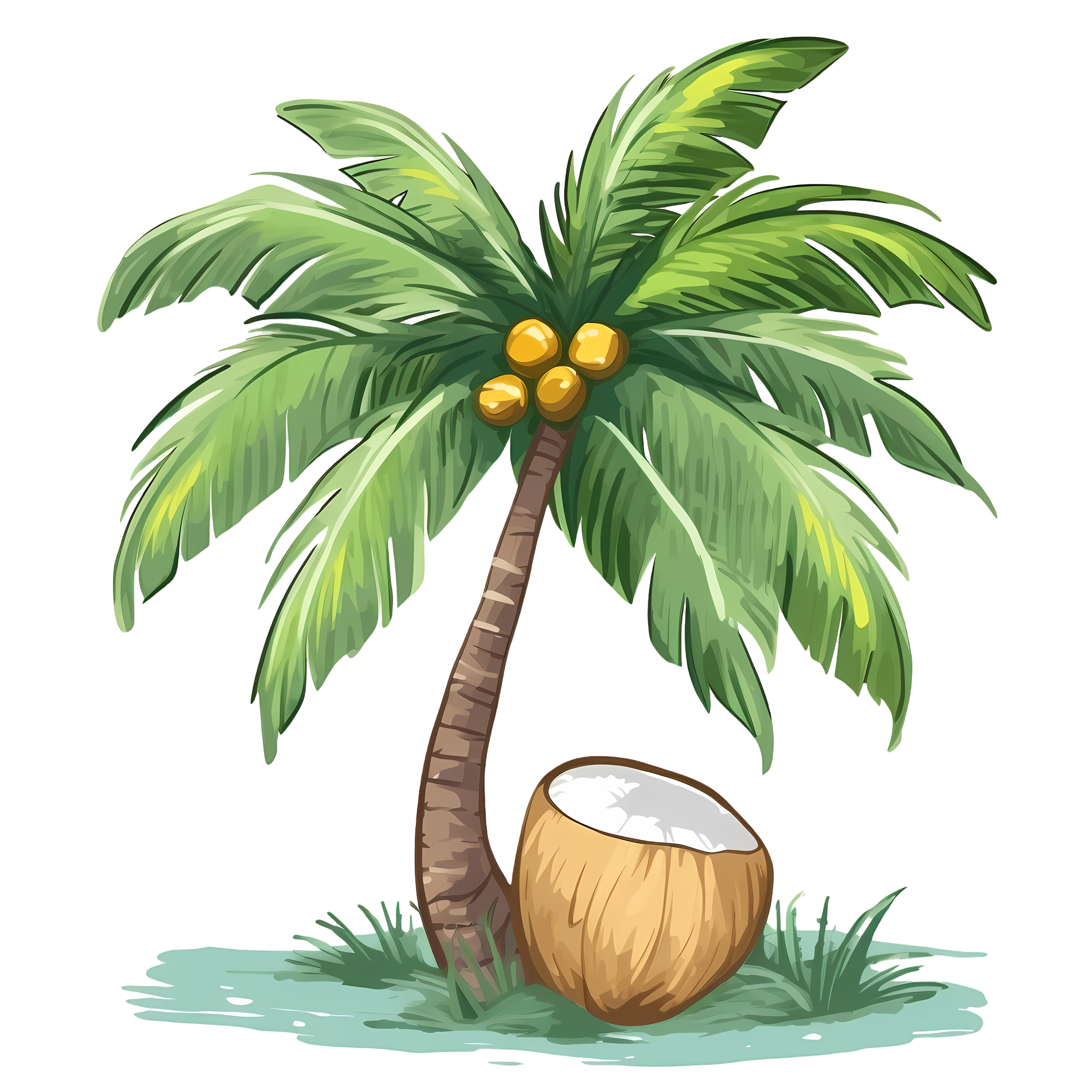 Hand-drawn coconut tree PNG graphic material
