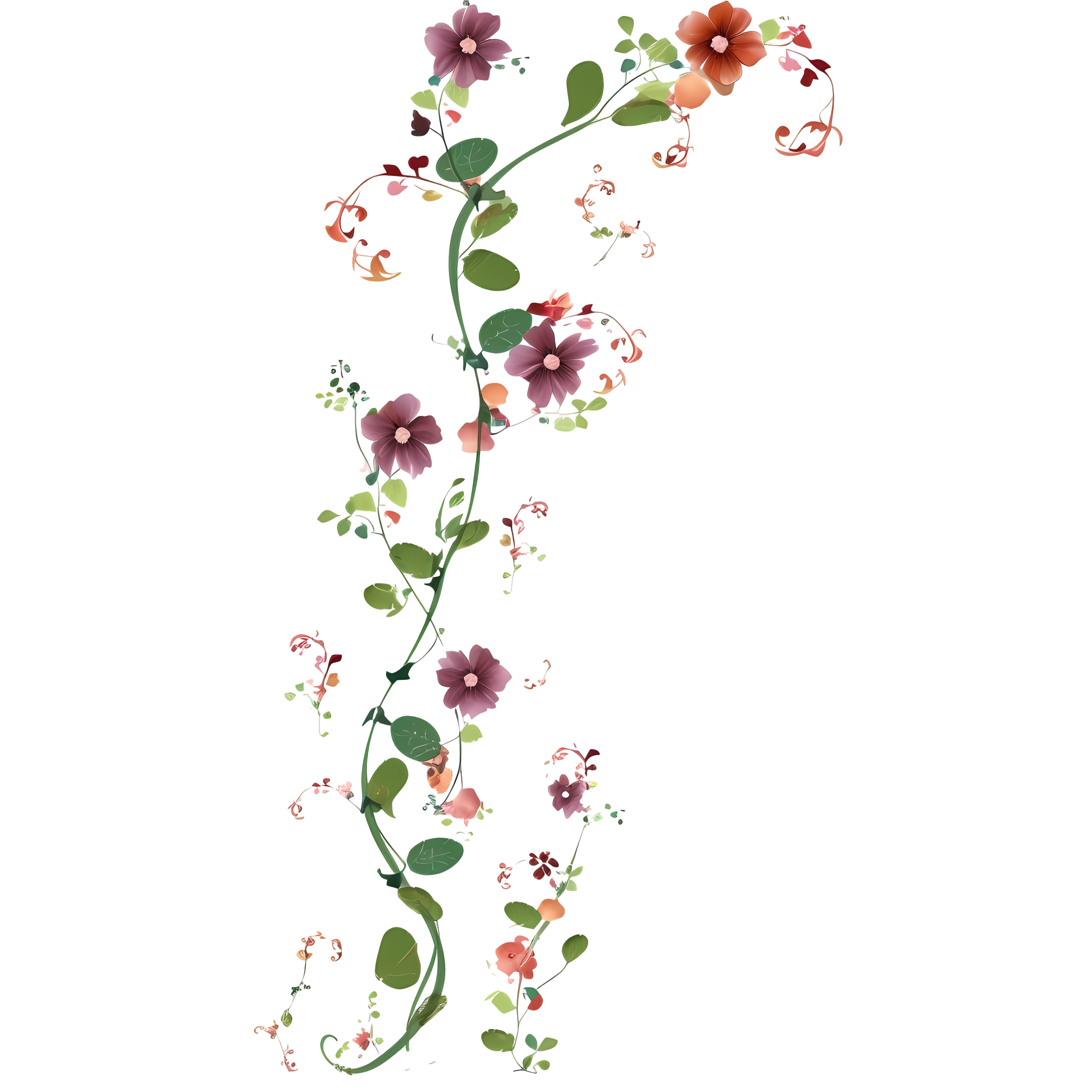 Hand-drawn flower and grass pattern PNG material