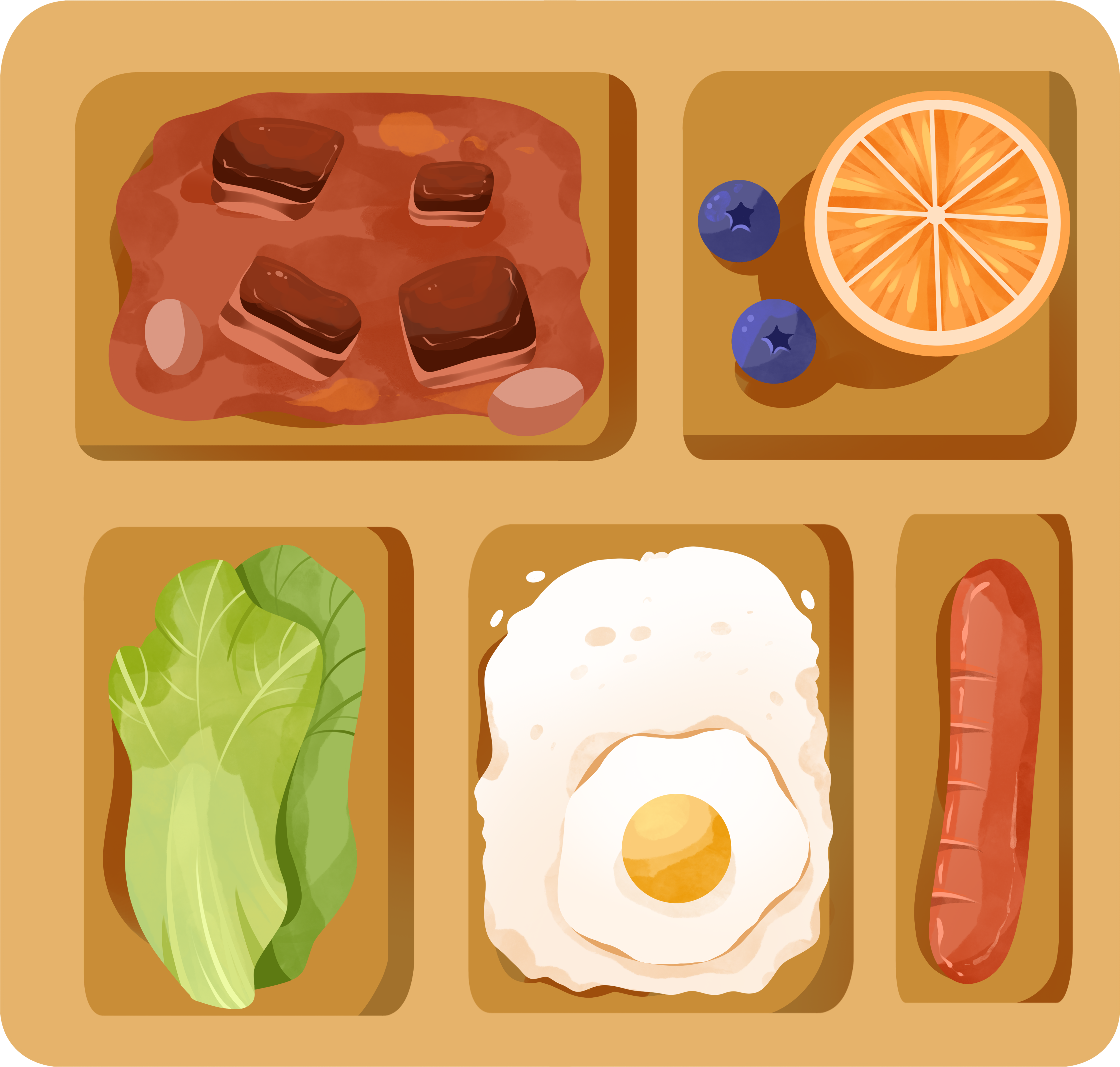 Illustration material of a plate filled with delicious food