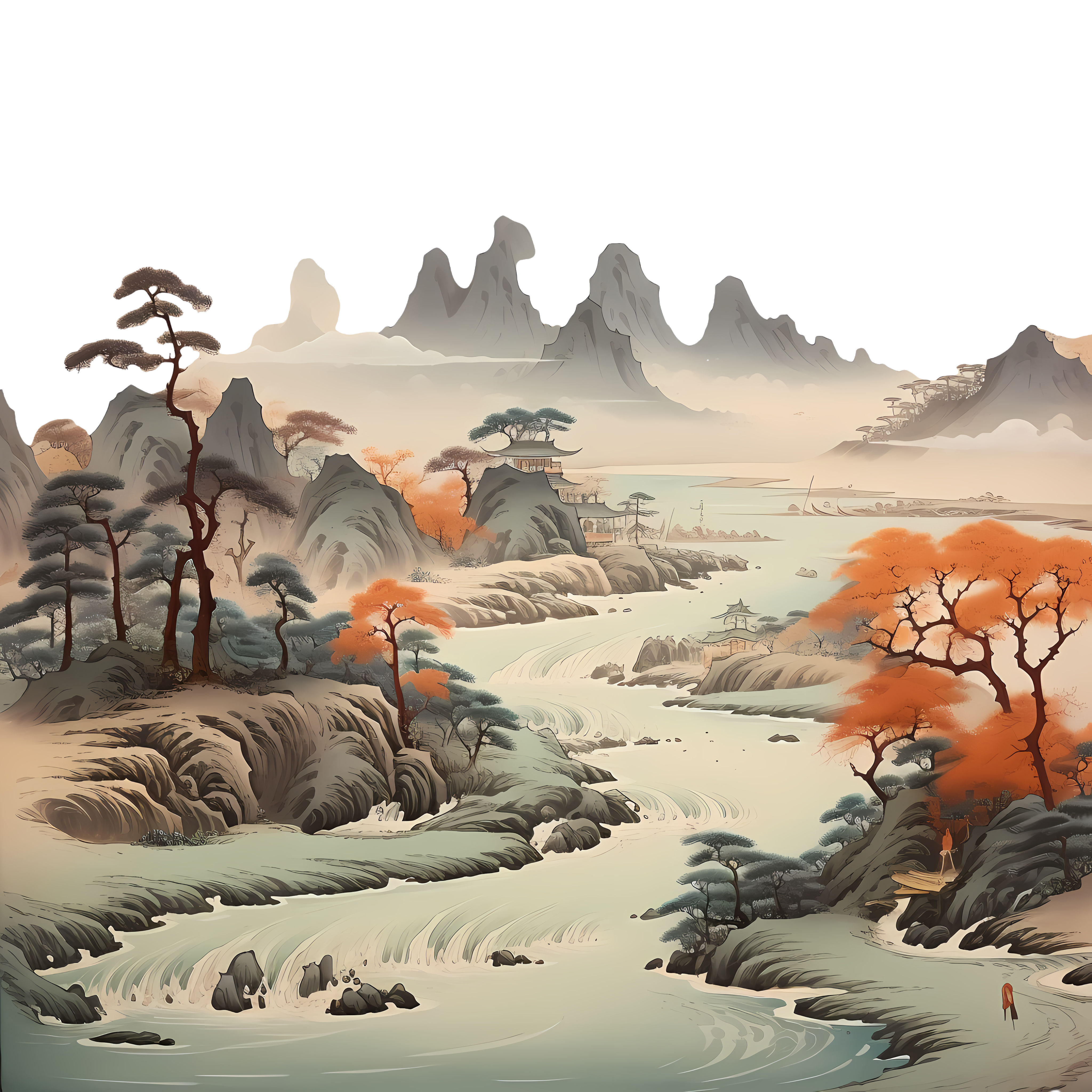 Creative Chinese Landscape Painting Illustration Design Elements