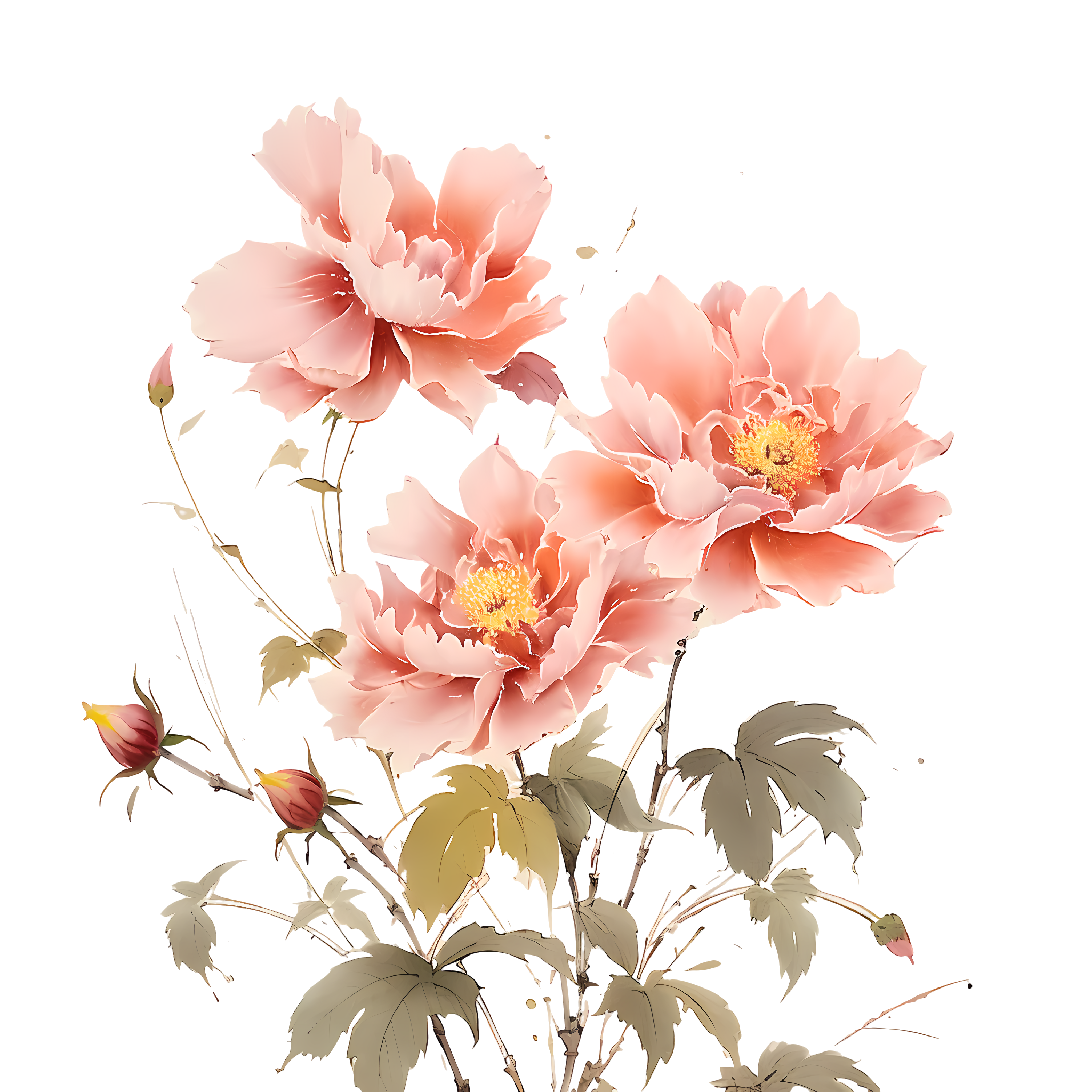 Light pink and light gold floral illustration design with a transparent background
