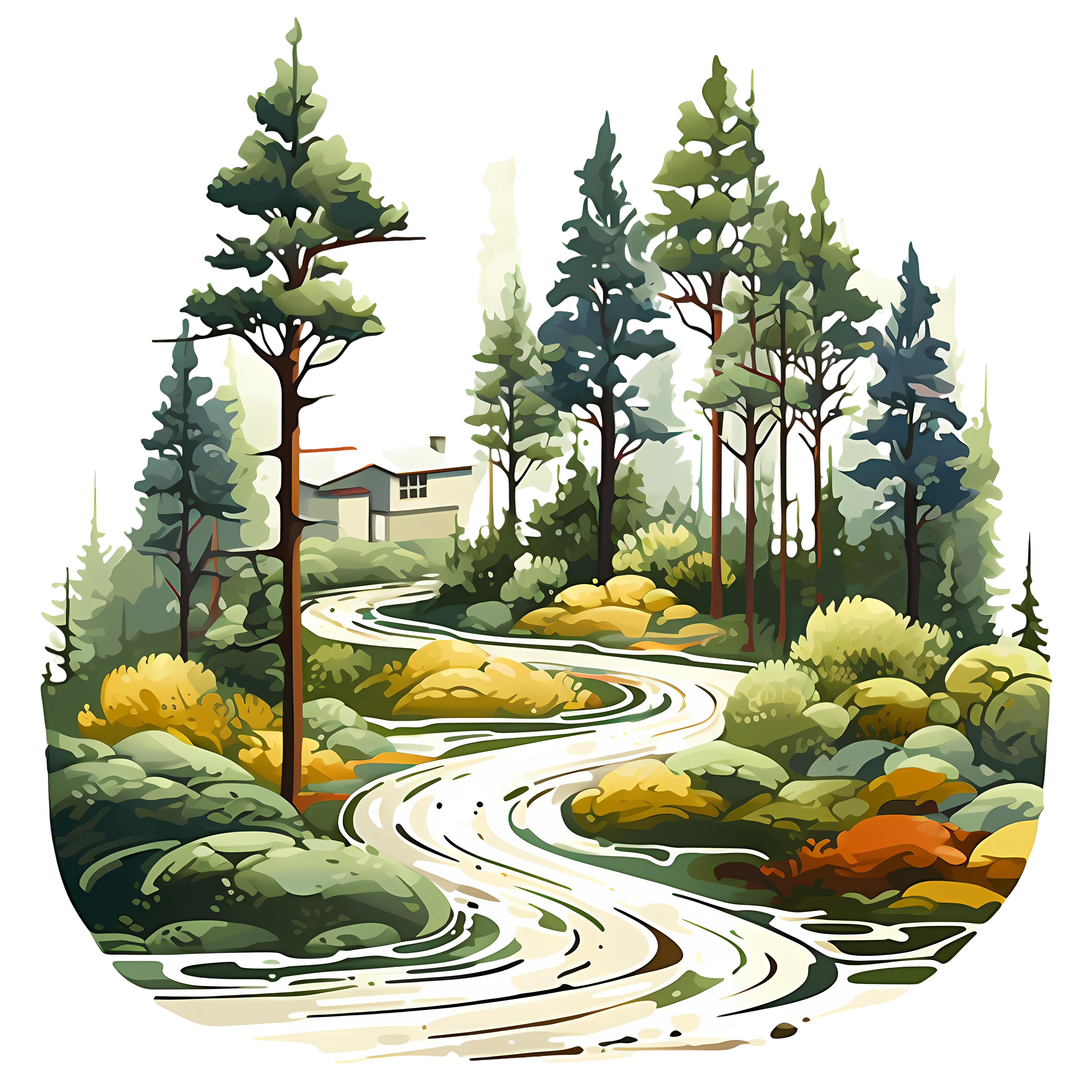 Hand-drawn garden landscape illustration