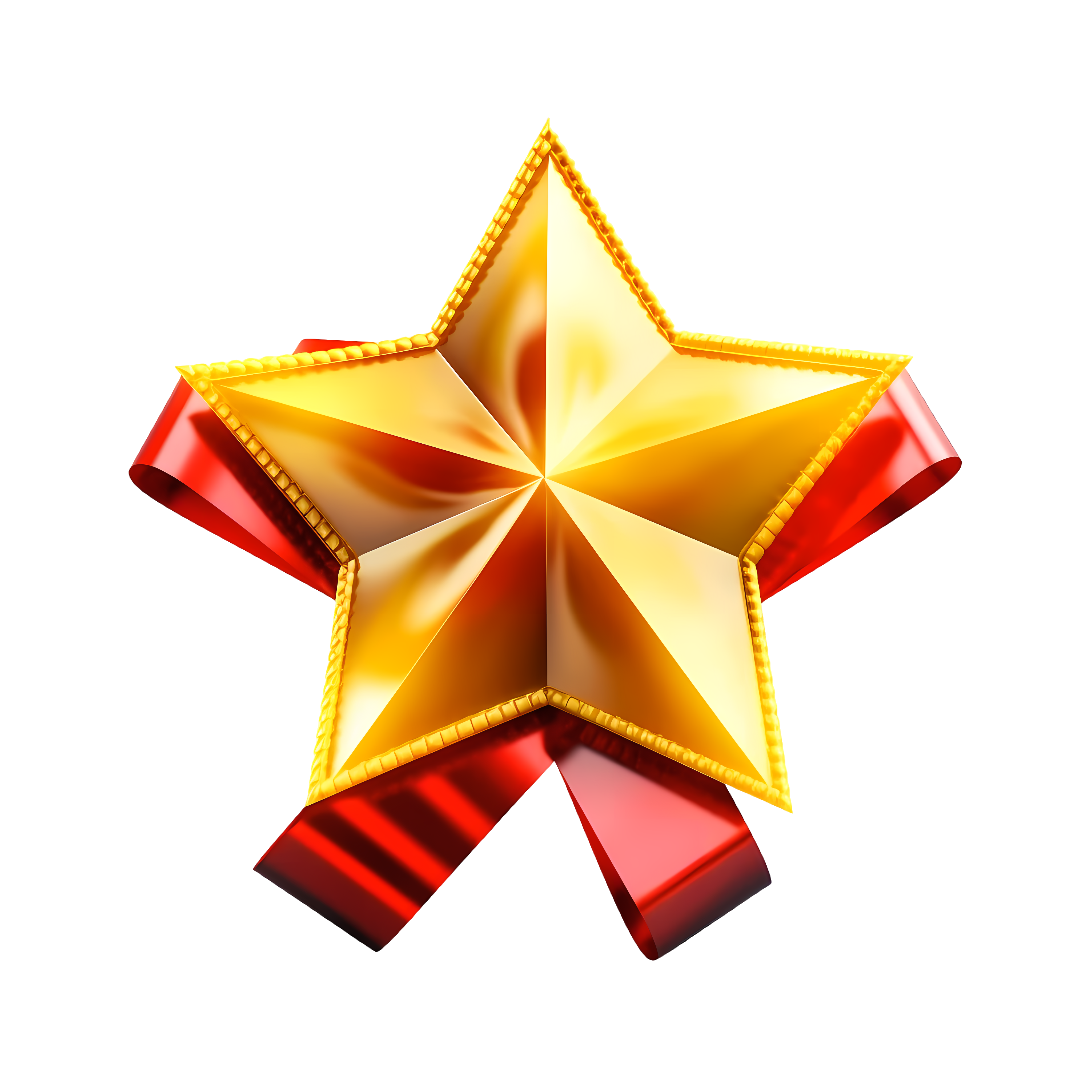 Golden red ribbon white background yellow star PNG high-definition graphic material