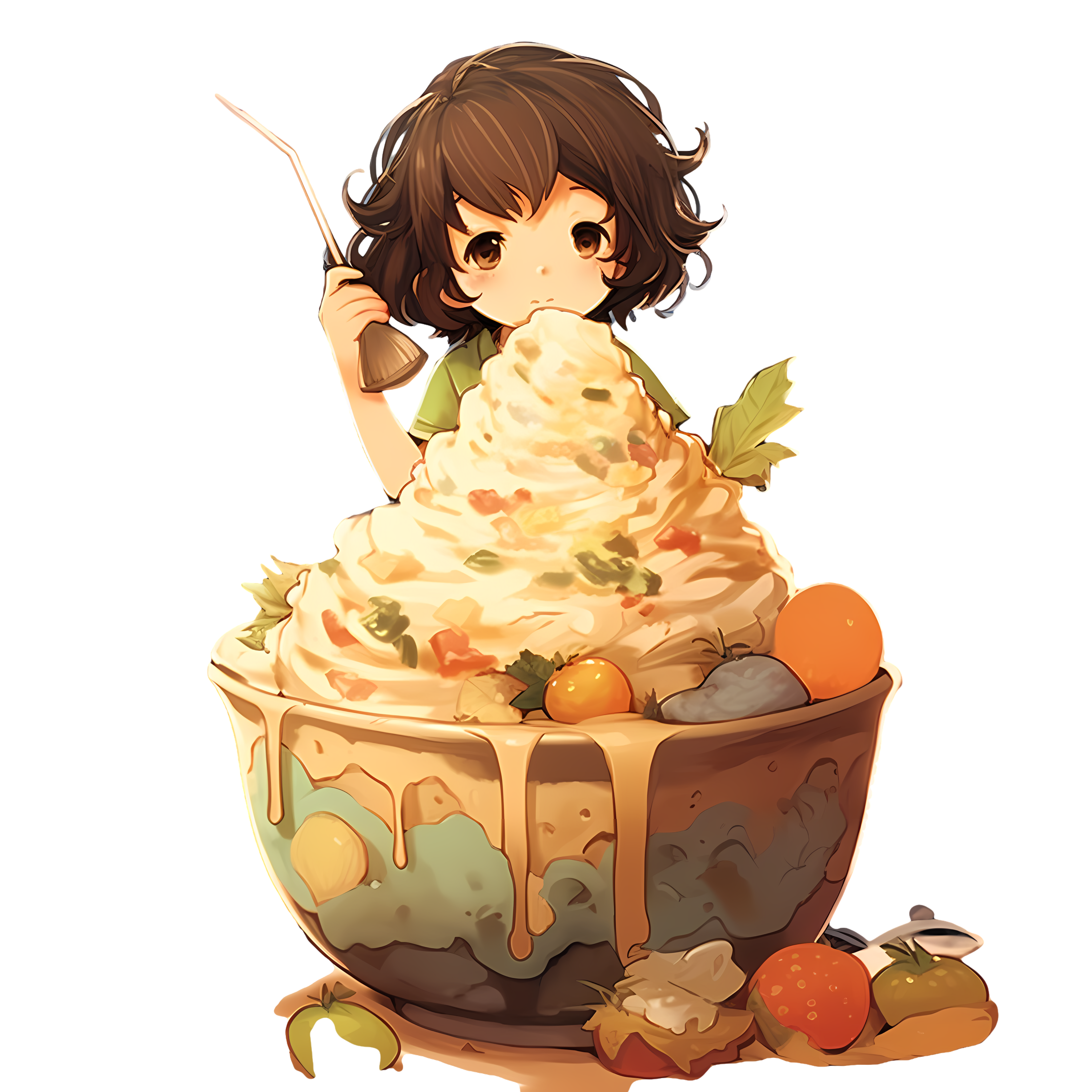 Vibrant yellow ice cream and cute少女漫画 style elements