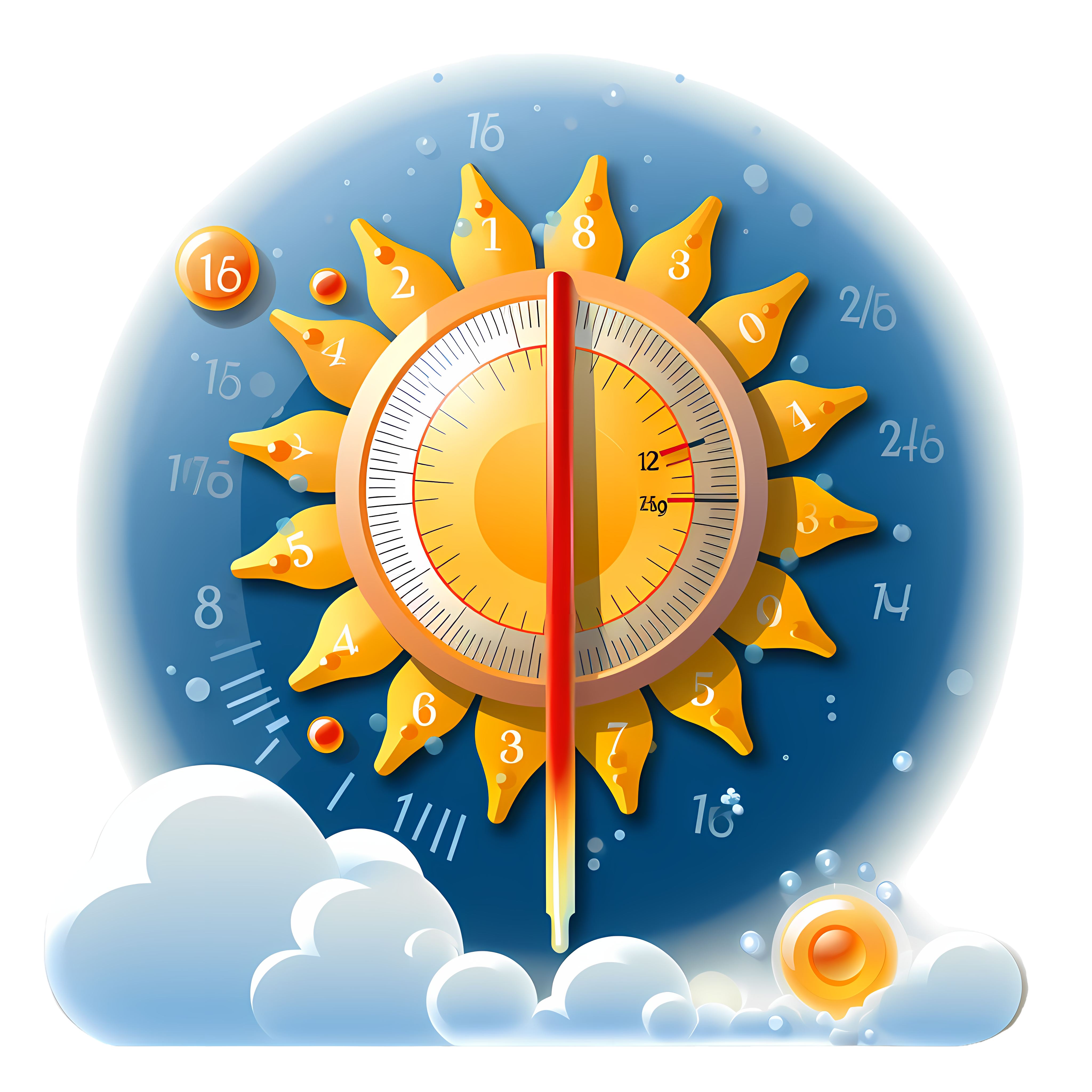 Clip art elements of the sun and thermometer in the style of New York explosion reports