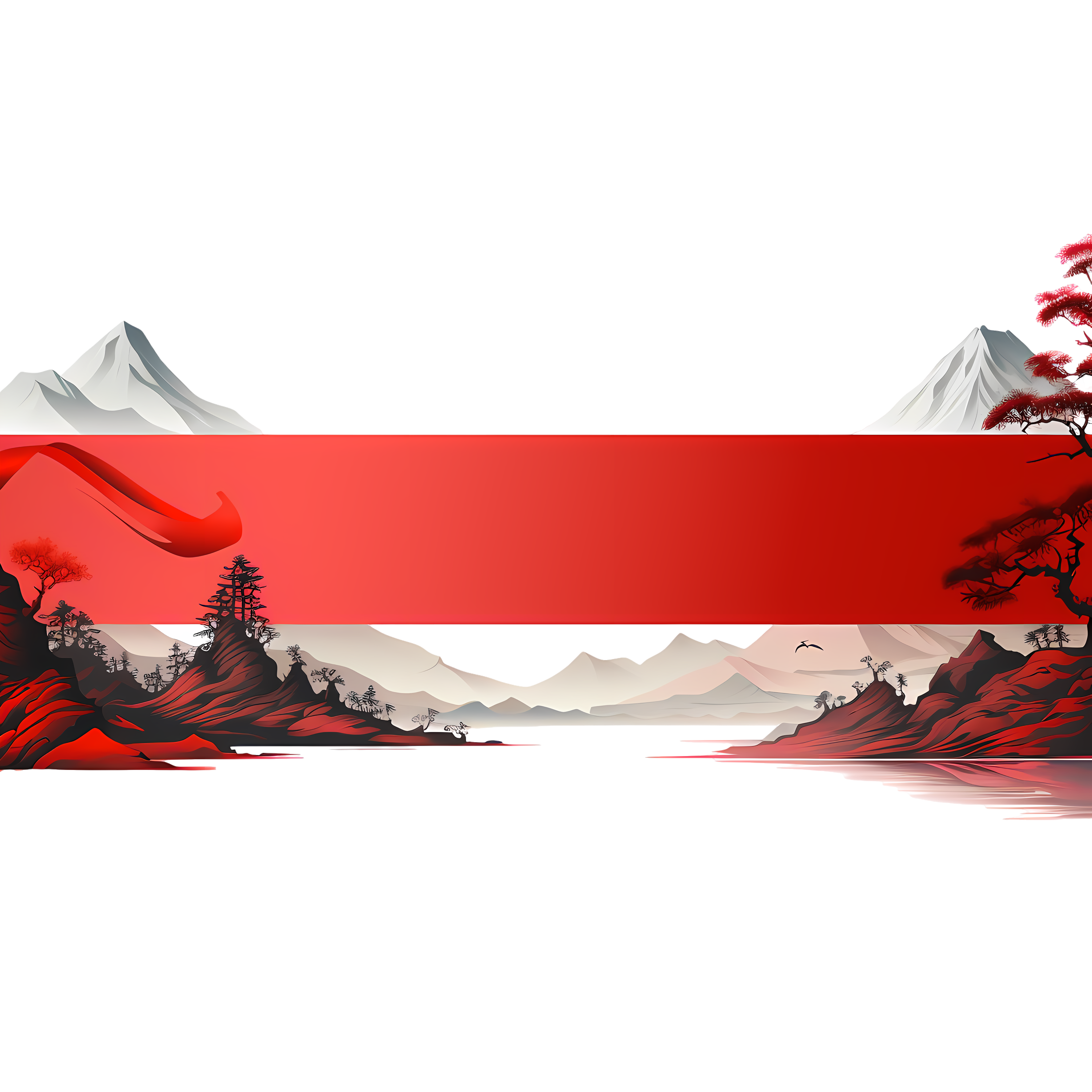 Red ribbon hard edge color block style hand roll element