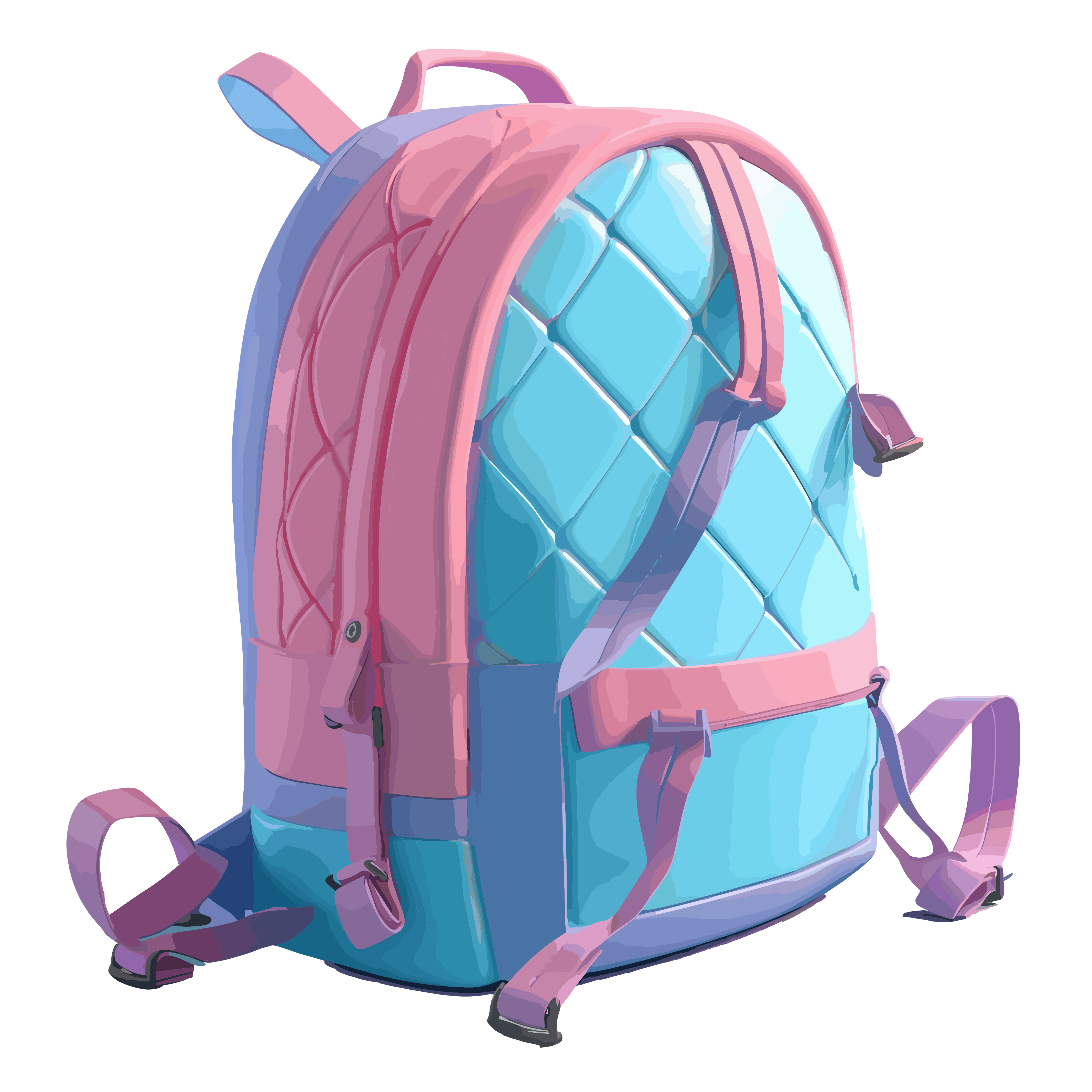 3D backpack model with playful colors