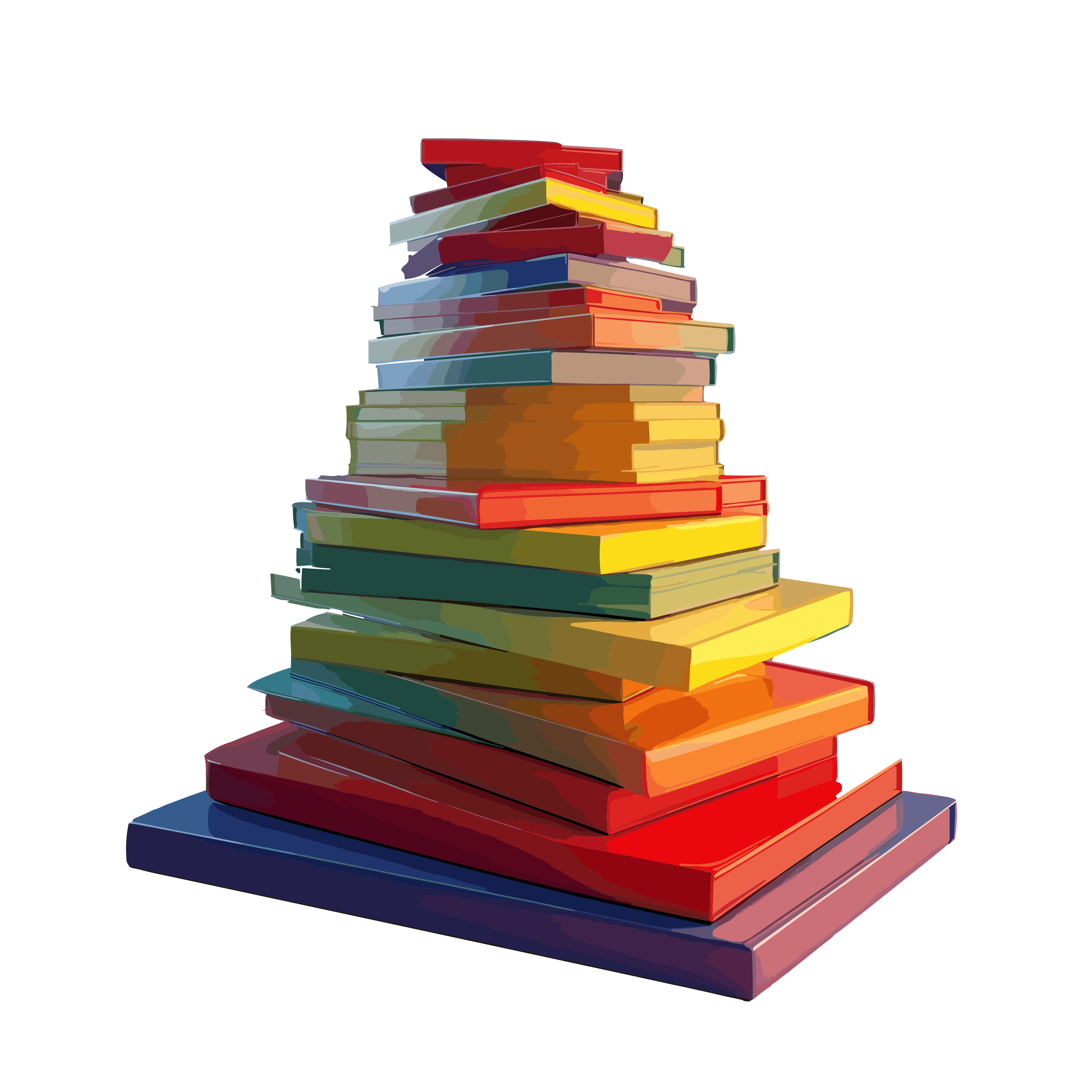 3D blue, red, yellow, green, and orange stacked books in the style of Agnes Lawrence Pelton with a transparent background PNG graphic material