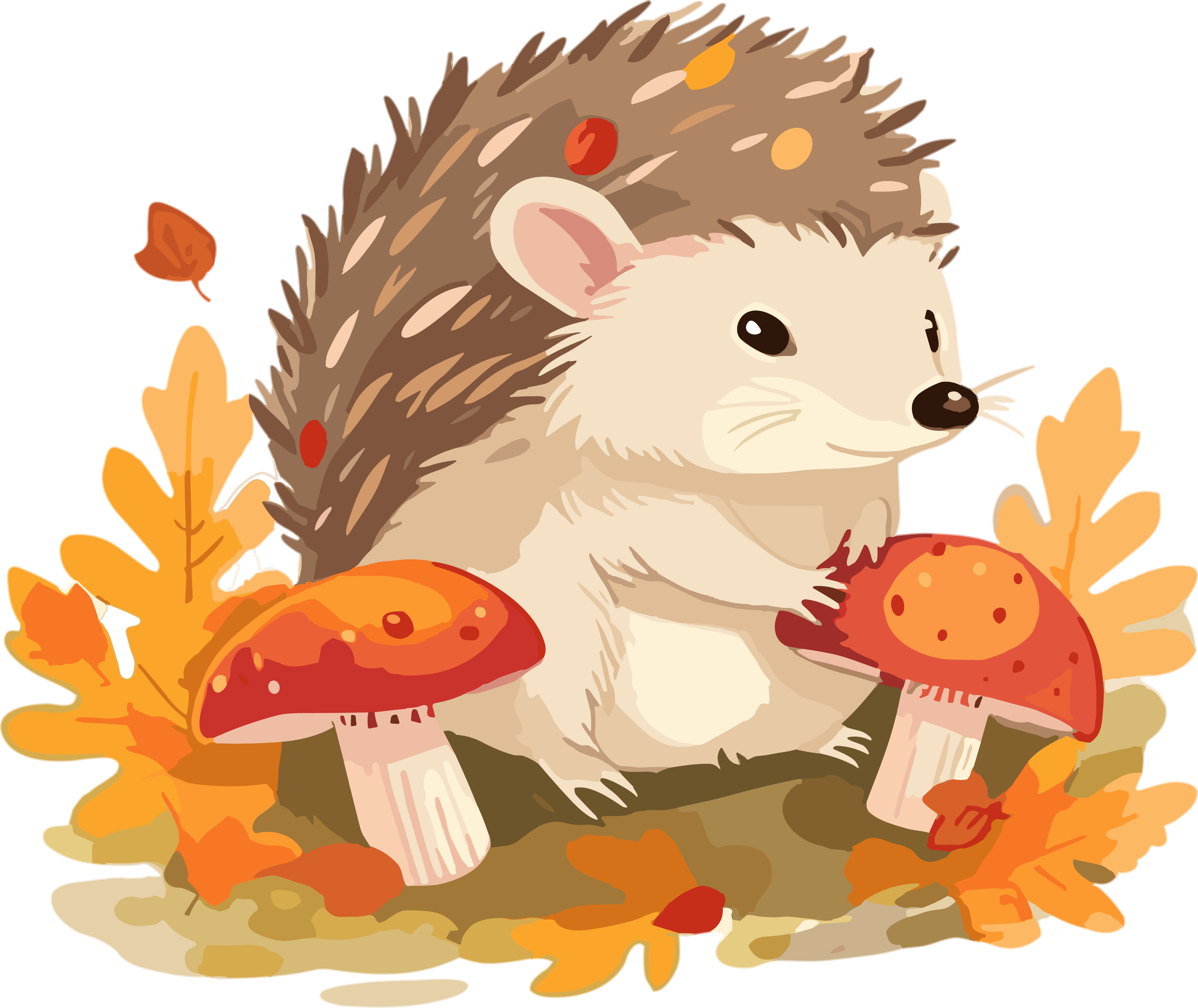 Cute cartoon hedgehog in the autumn garden