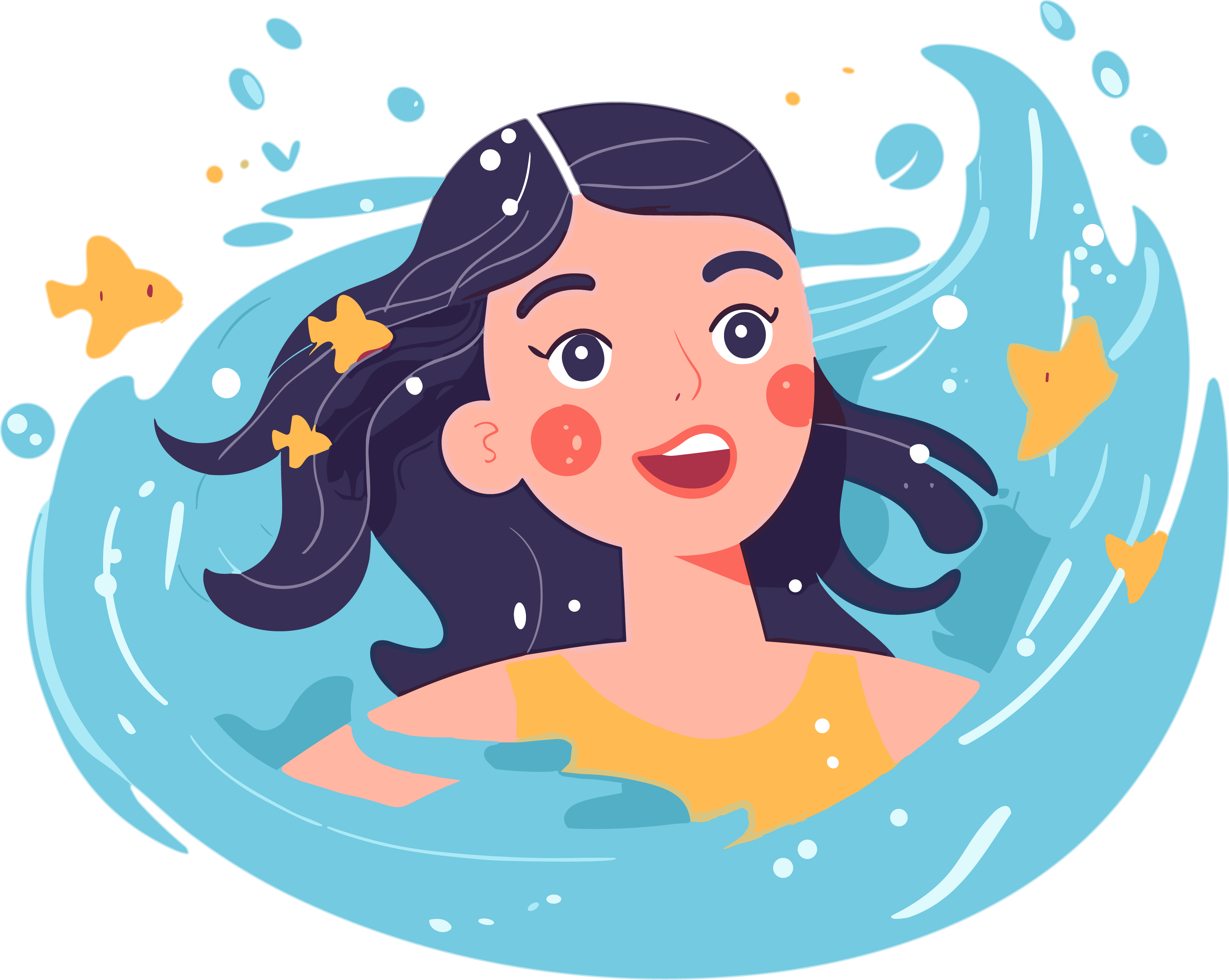 Flat illustration on a white background: A girl swimming