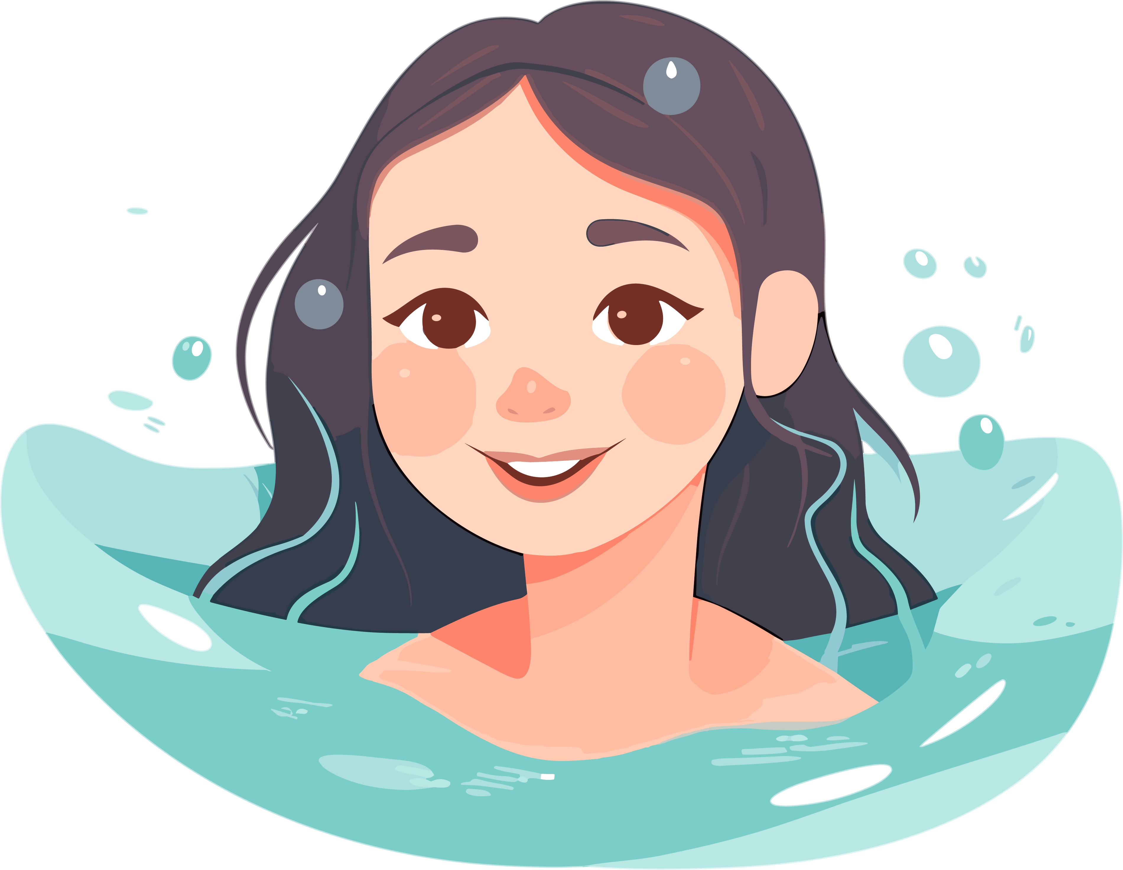 Blue swimming design illustration girl, flat illustration on a white background